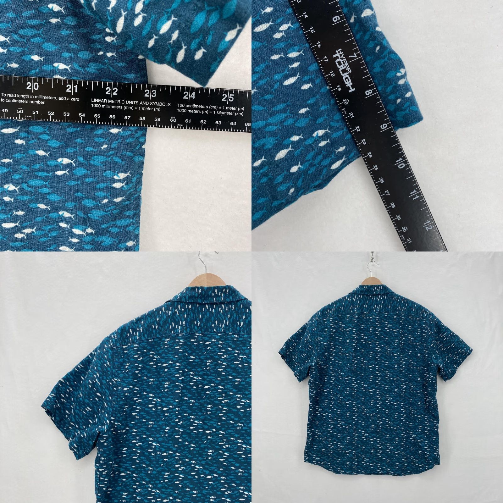 Banana Republic Banana Republic Shirt Mens Large Blue Fish Pattern Linen Short Sleeve Slim Fit Size US L / EU 52-54 / 3 - 8 Thumbnail