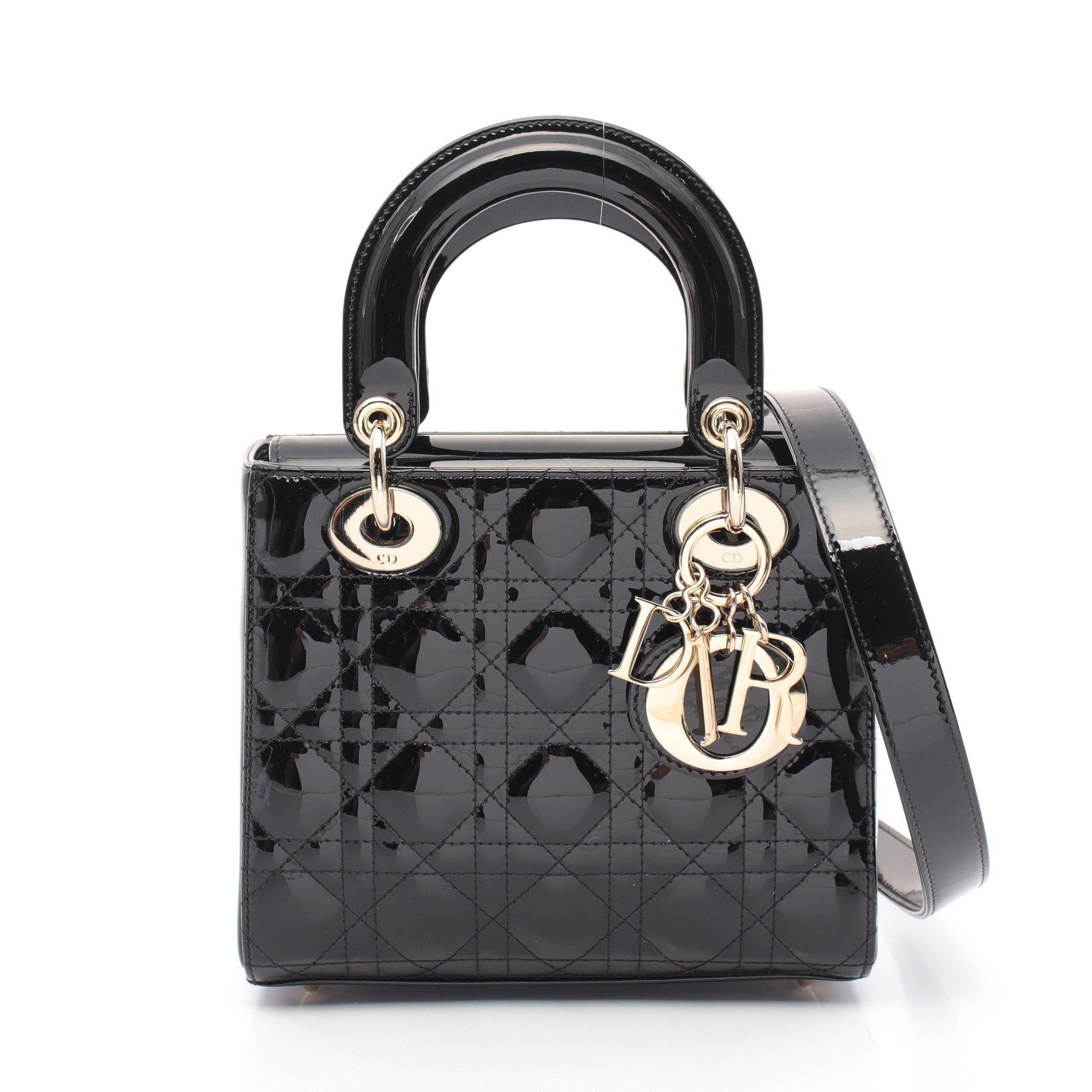 Dior Lady Dior Small Canage Handbag Patent Leather Black