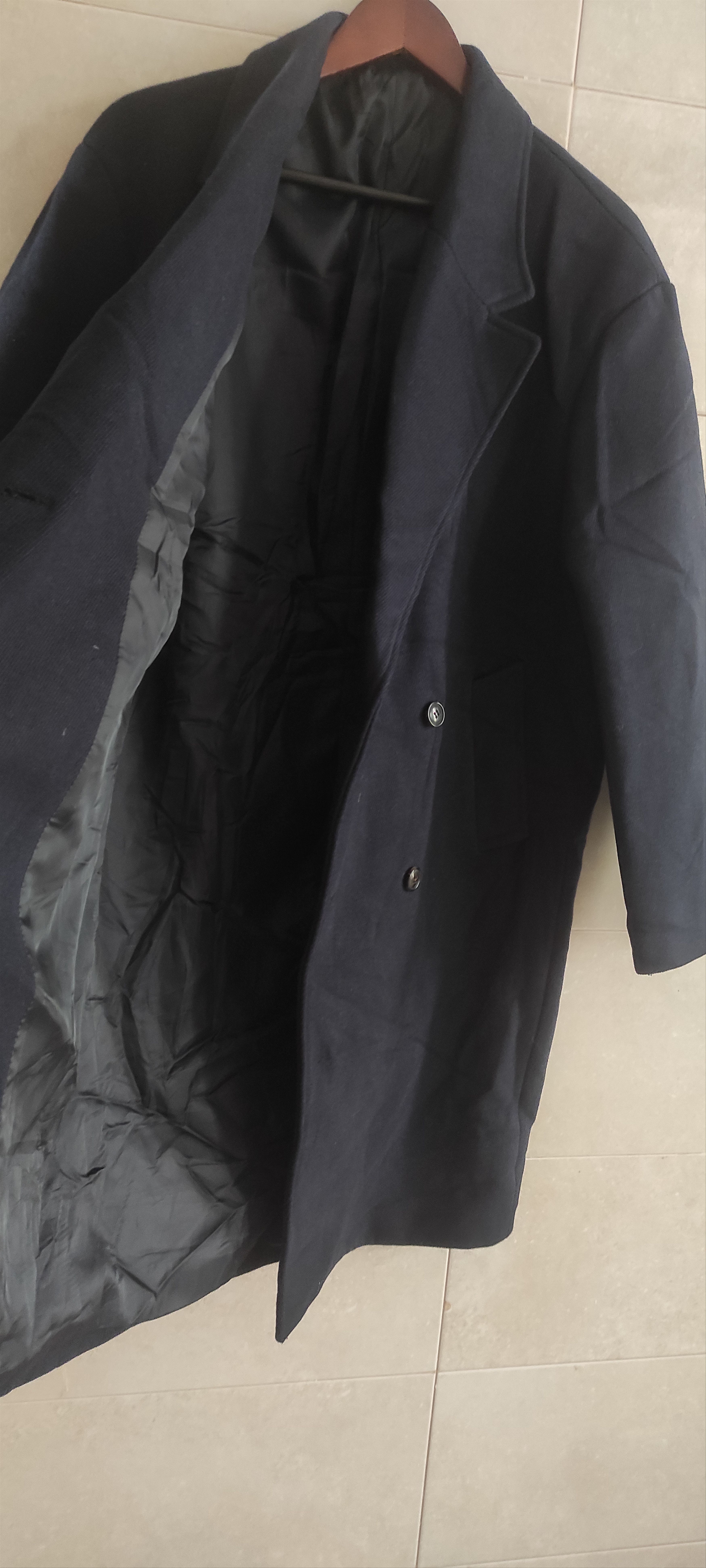 AMI Paris Double-Breasted Wool Mens Coat Navy Blue