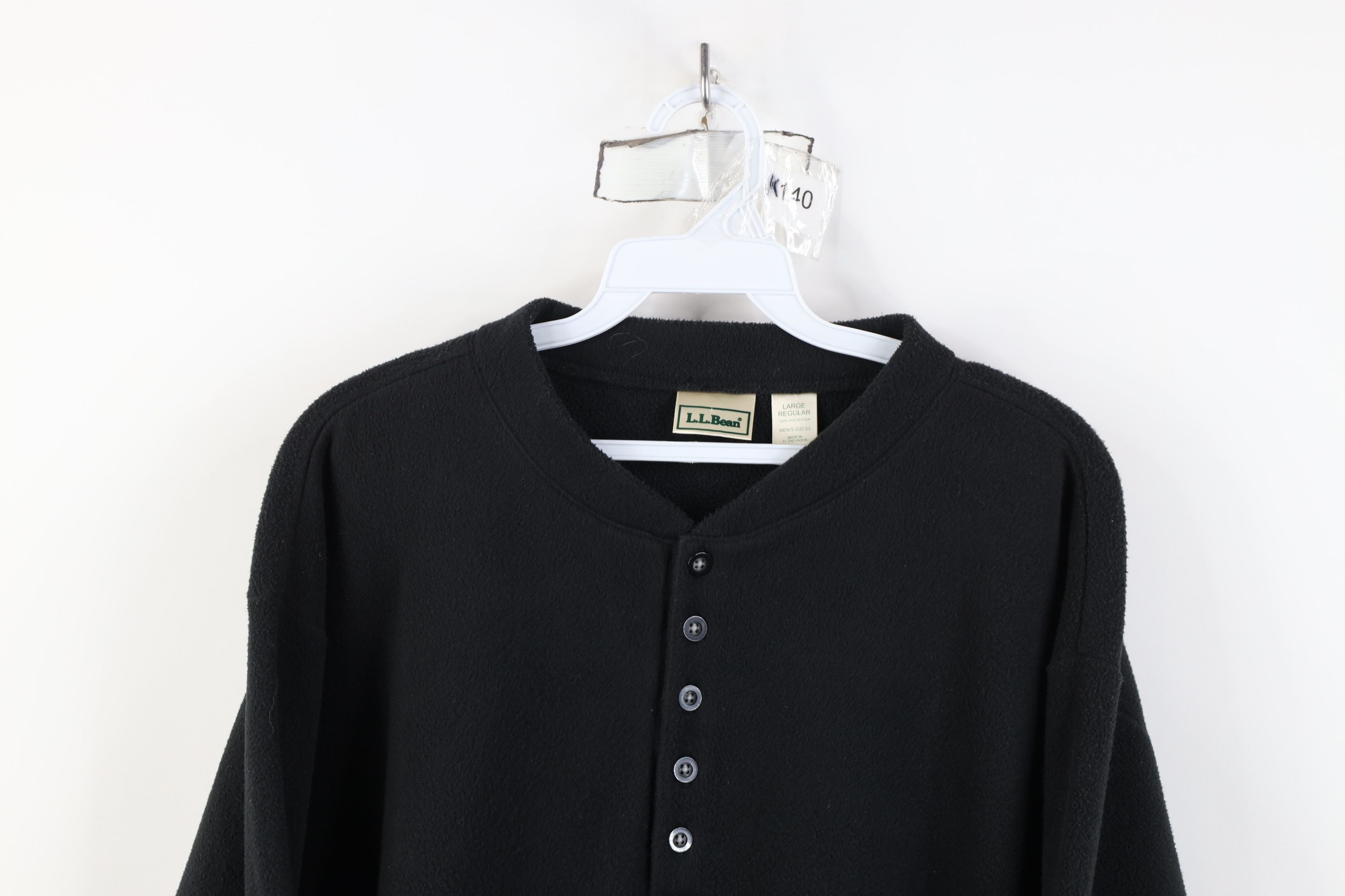 L.L. Bean Vintage 90s LL Bean Faded Blank Fleece Henley Sweater Black Size US L / EU 52-54 / 3 - 2 Thumbnail