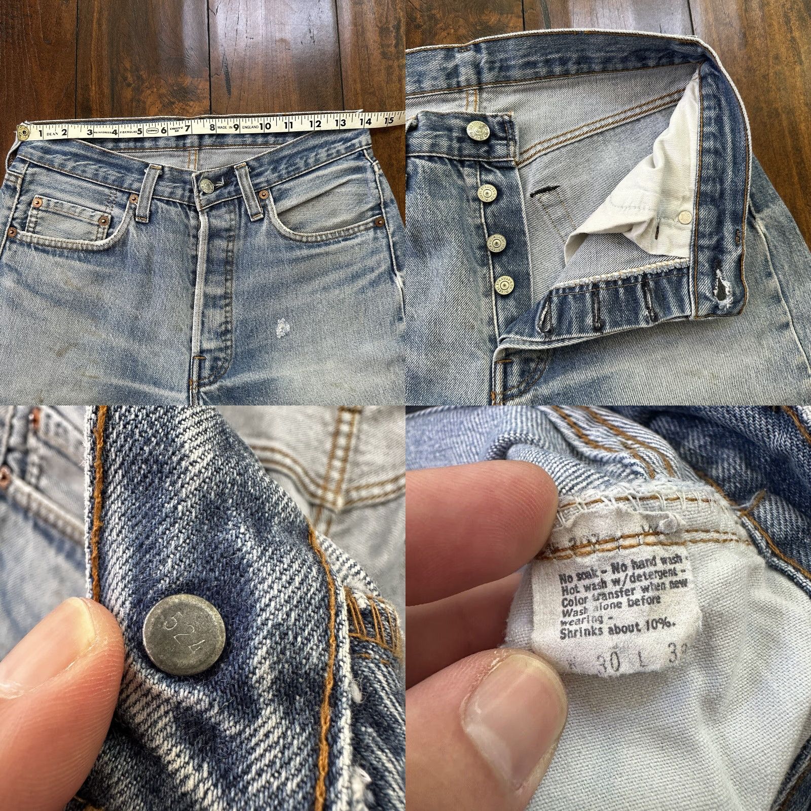 Levi's VINTAGE Levi's 501XX Jeans Denim Solid Distressed Button Fly Regular Rise 30" Inseam 28" Blue 80s USA 70s Straight Mens Jeans Size US 30 / EU 46 - 8 Thumbnail