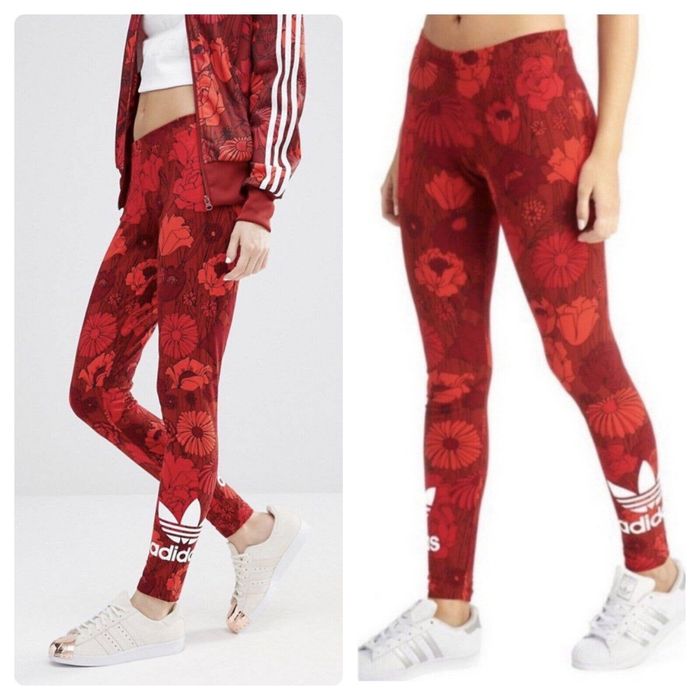 ADIDAS Women's Red Floral Legging Size Small RARE!