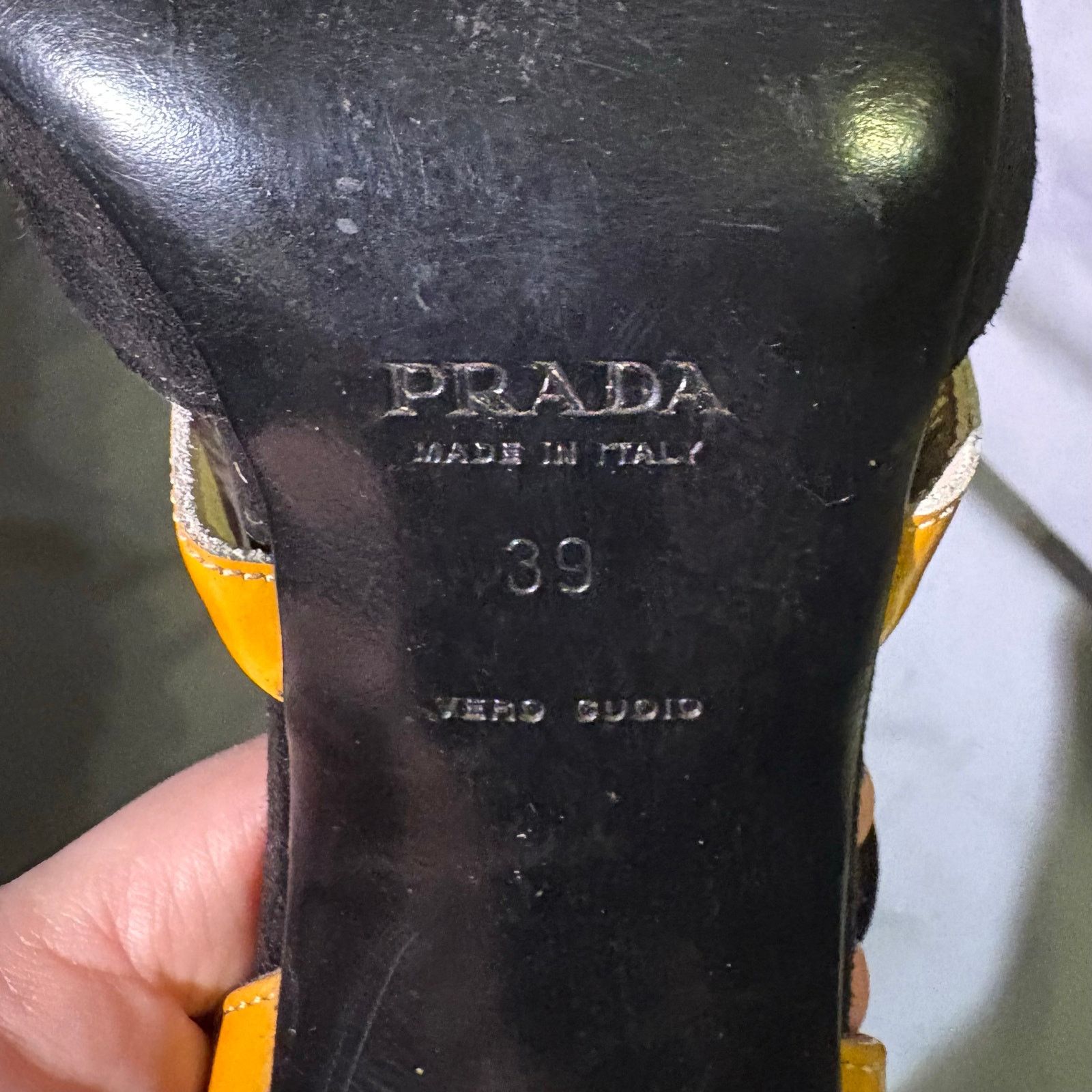 Prada Prada Yellow Patent Black Suede Heels Size 39 (8.5) Size US 8.5 / IT 38.5 - 8 Thumbnail