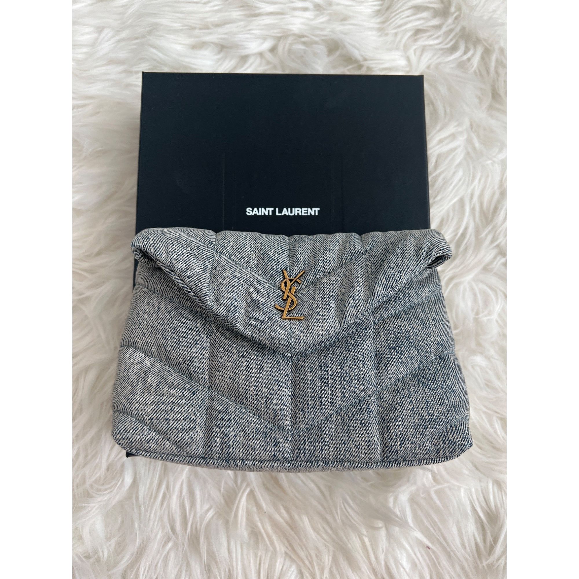 Saint Laurent Paris Saint Laurent Loulou Small Puffer Denim Pouch Clutch Size ONE SIZE - 6 Thumbnail