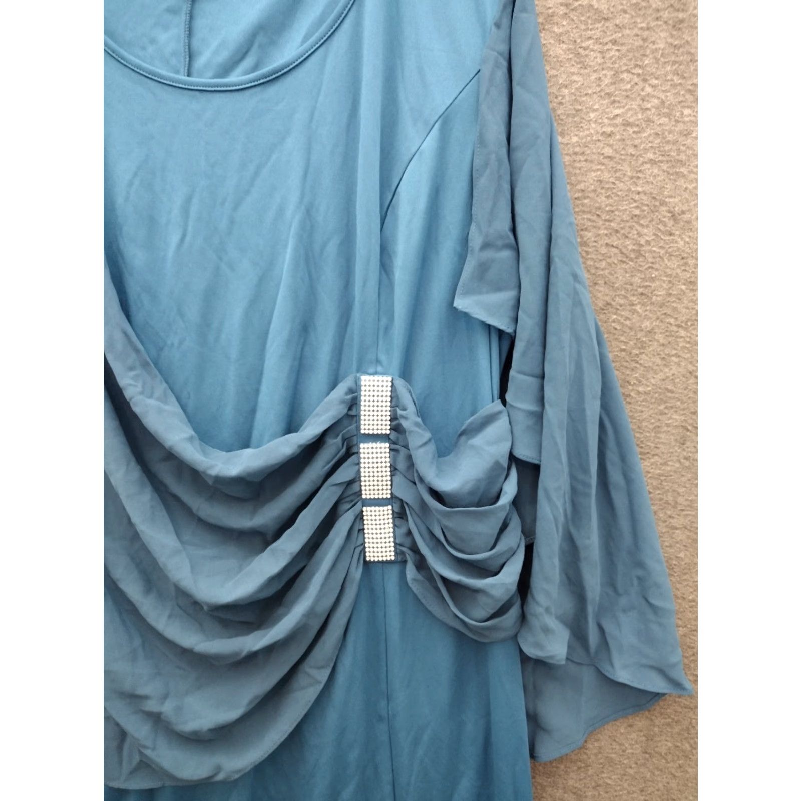Vintage Hanna Nikole Chiffon Cape Sleeve Dress Women 20W Empire Waist Midi Blue Bohemian - Plus Size, Short Sleeve, Round Neck, Fit & Flare, Party/Cocktail Size 3XL / US 20-22 - 7 Thumbnail