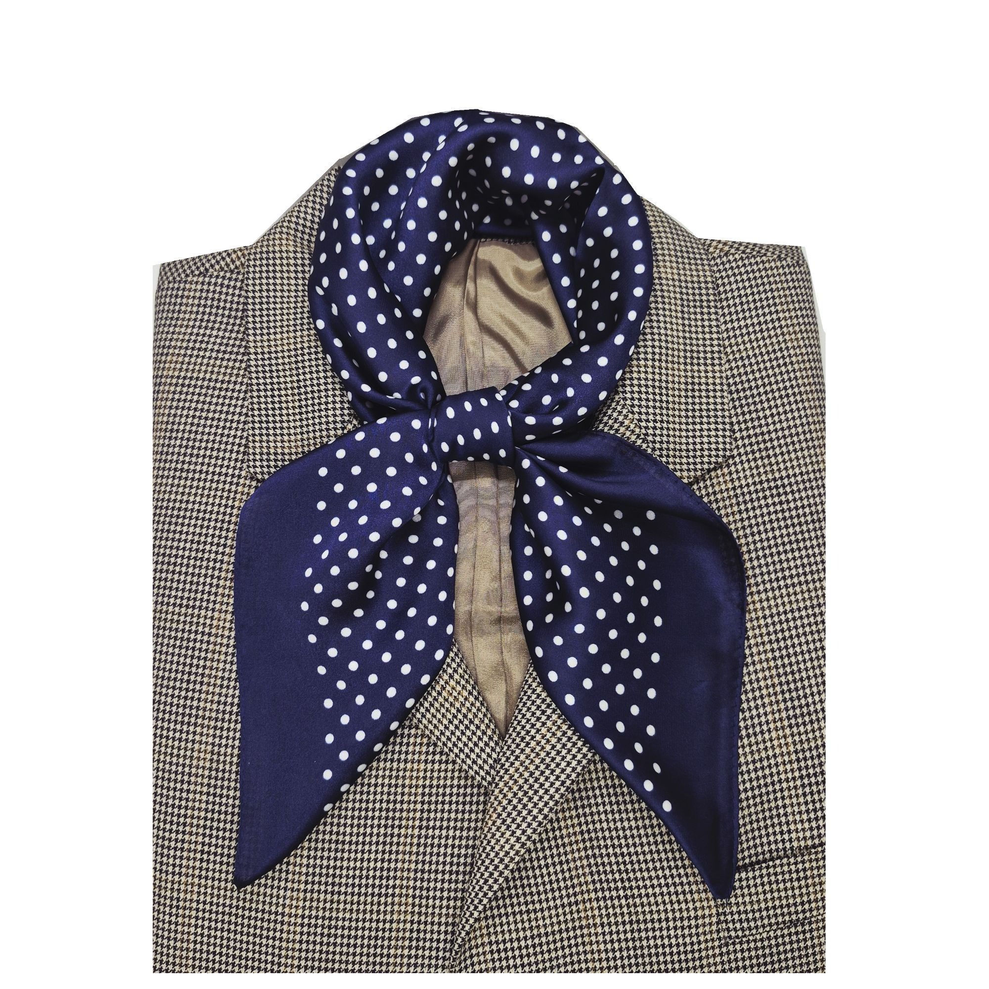 Other ✨Luxury Elegant Silky Scarf Navy Blue Beige Polka Dot Square Size ONE SIZE - 2 Thumbnail