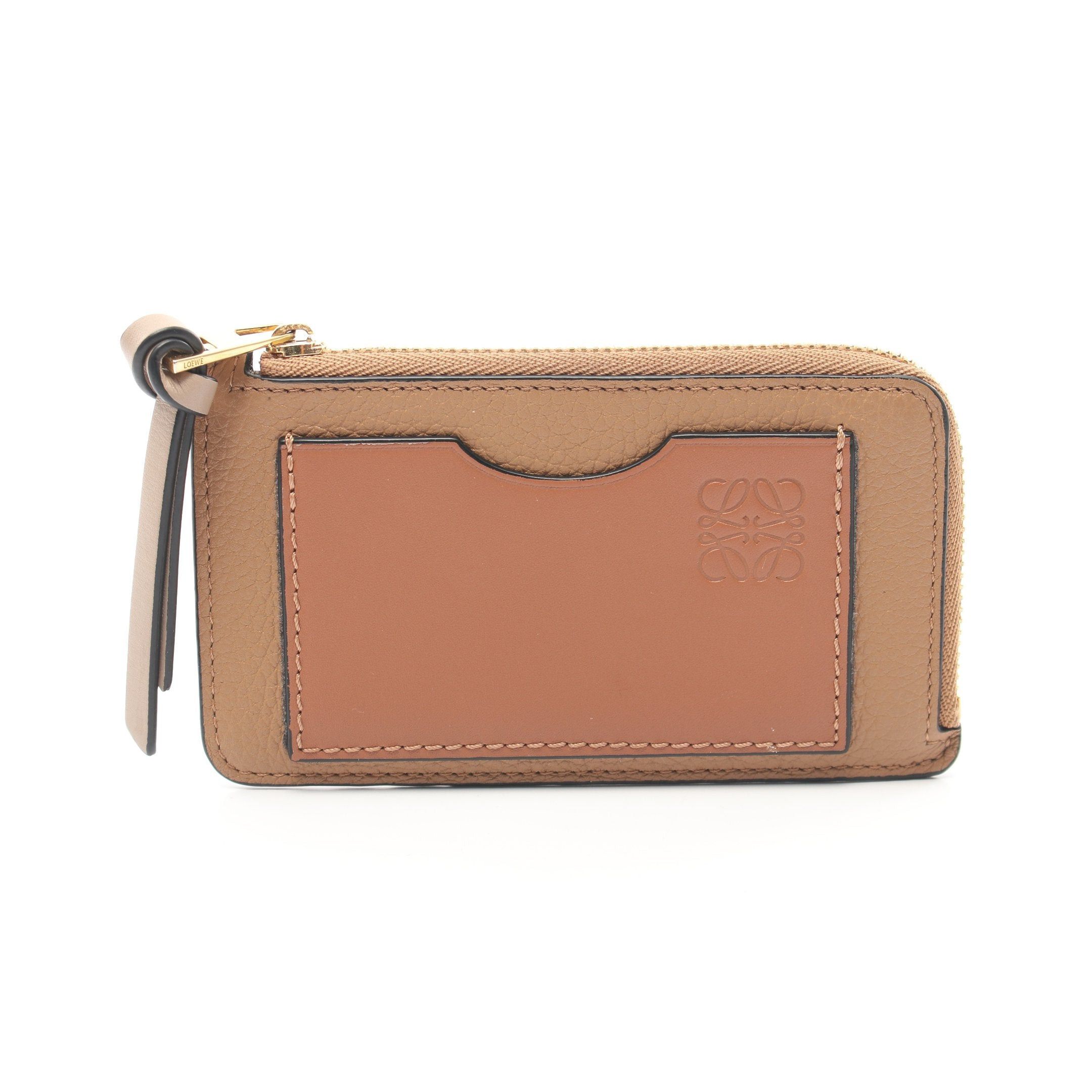 Loewe Anagram Coin Card Holder Case Purse Leather Brown, Women's