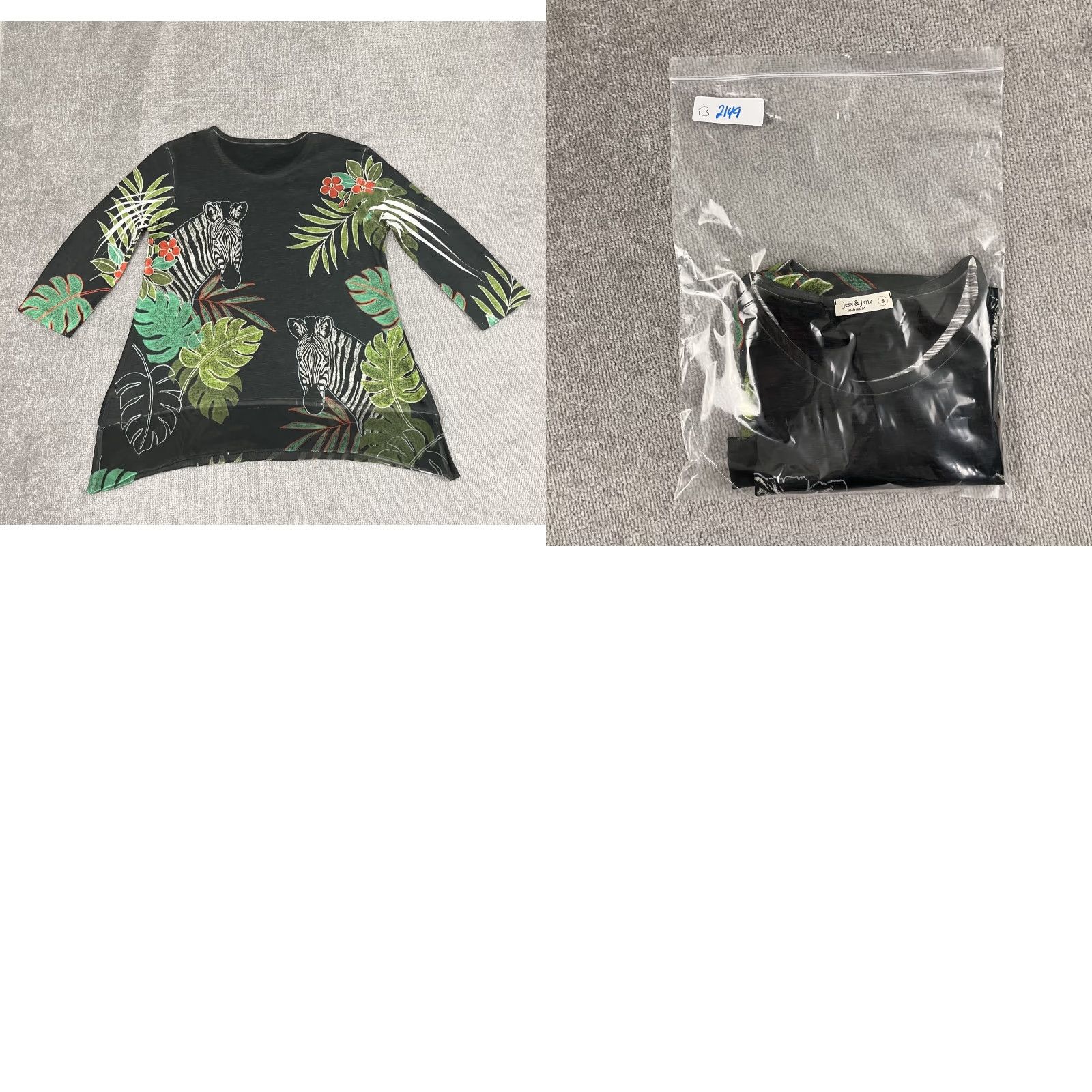 Vintage VINTAGE Jess & Jane Blouse Top Womens S Gray Zebra Floral Abstract Art to Wear 3/4 Sleeve Bohemian Size S / US 4 / IT 40 - 8 Thumbnail