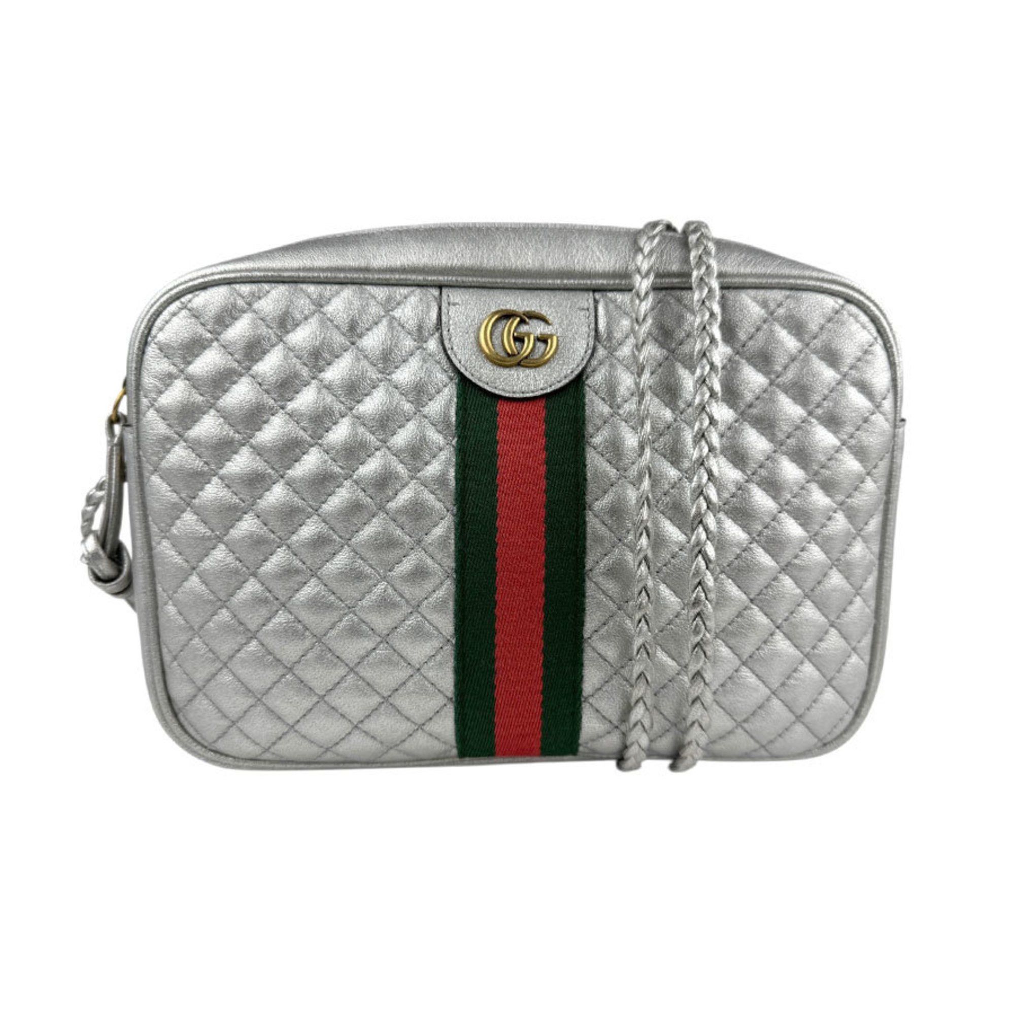 Gucci Shoulder Bag GG Marmont Leather Silver Gold Women's 541051 Z5422