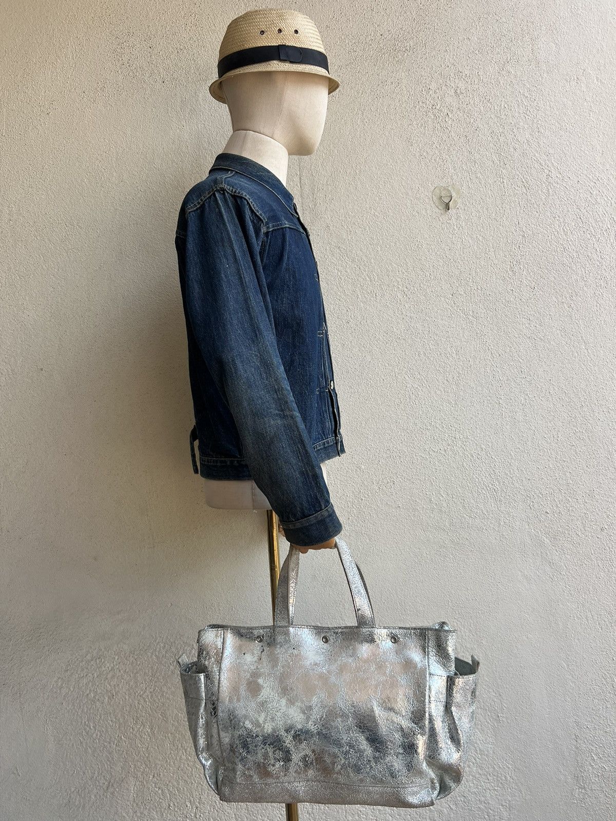 Bag × Issey Miyake × Leather Vintage Zucca Japan Cracked Distress Patina Leather Tote Bag Size ONE SIZE - 2 Thumbnail