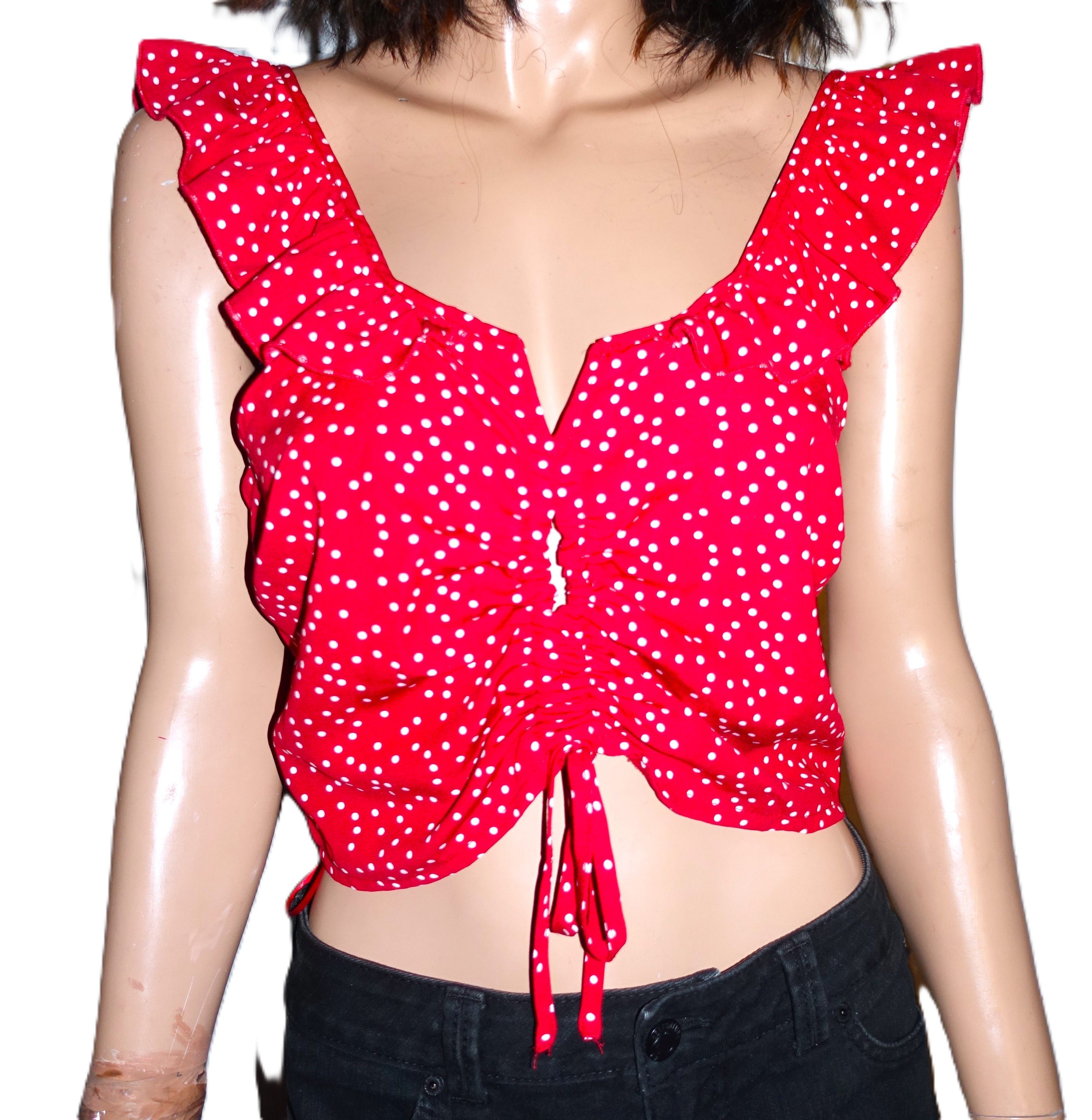 Other Dress Forum Red White Polka Dot Ruched Blouse L Size L / US 10 / IT 46 - 3 Thumbnail