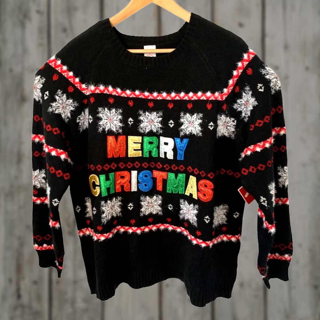 Vintage Holiday Time Christmas Sweater Womens Plus 1X Black Glitter Ugly NEW Size XL / US 12-14 / IT 48-50 - 1 Thumbnail