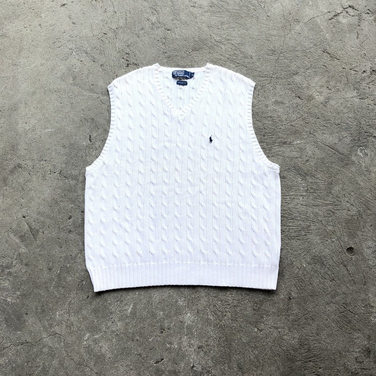 Polo Ralph Lauren × Ralph Lauren Ralph Lauren Cream Cable Knitted Vest Size US XXL / EU 58 / 5 - 1 Thumbnail