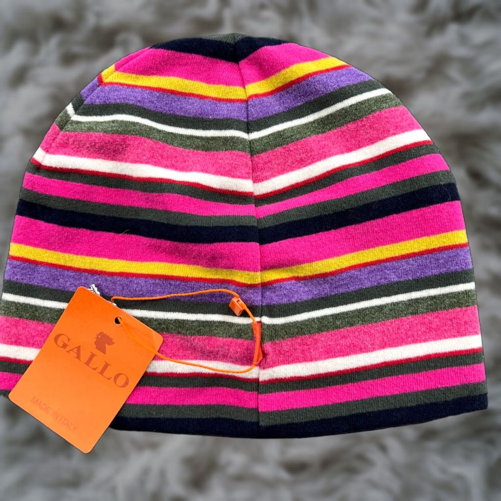 Gallo Womens Beanie Hat One Size Made in Italy Striped Stretch Ladies