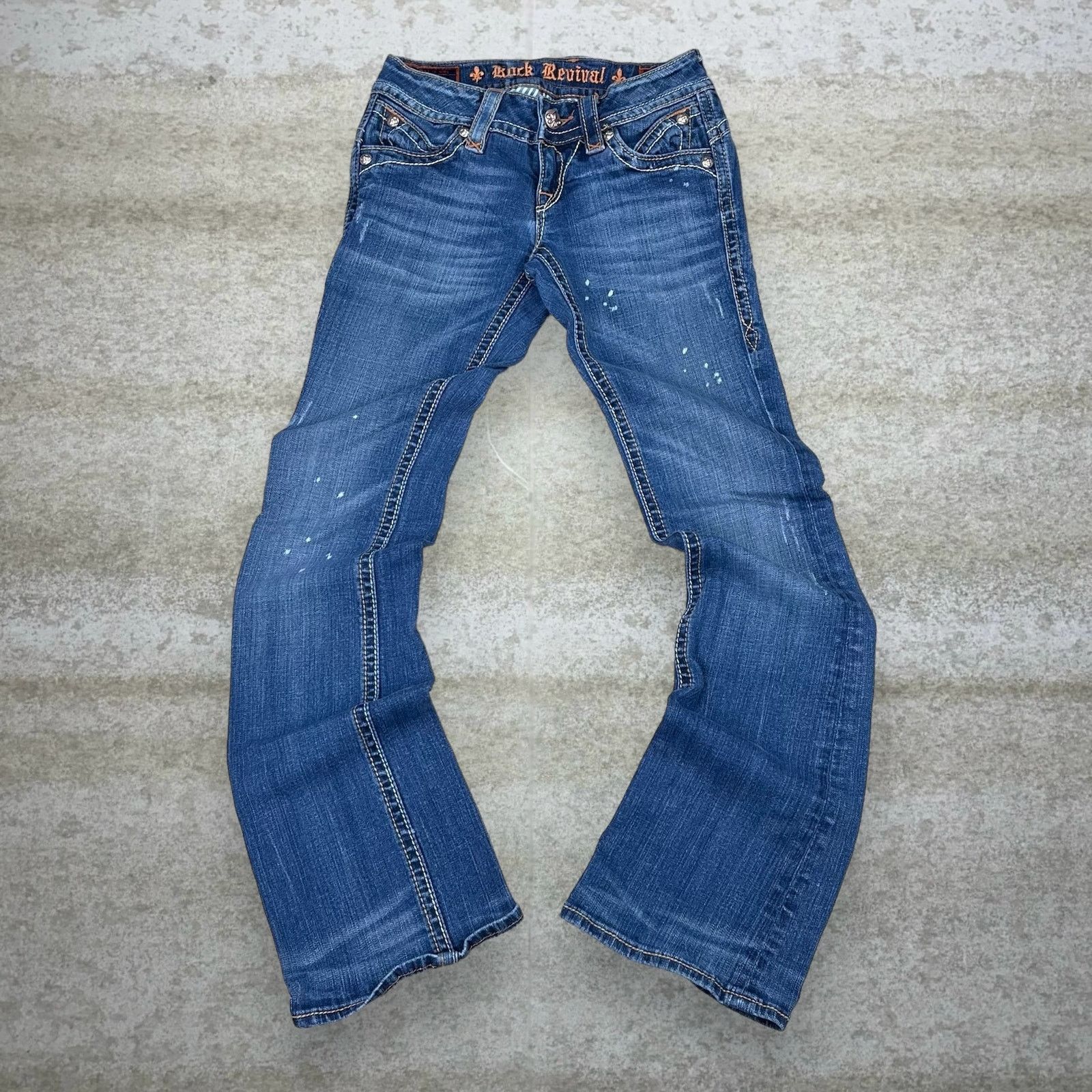 Vintage Y2K Rock Revival Jeans Womens 26 Flared Medium Wash