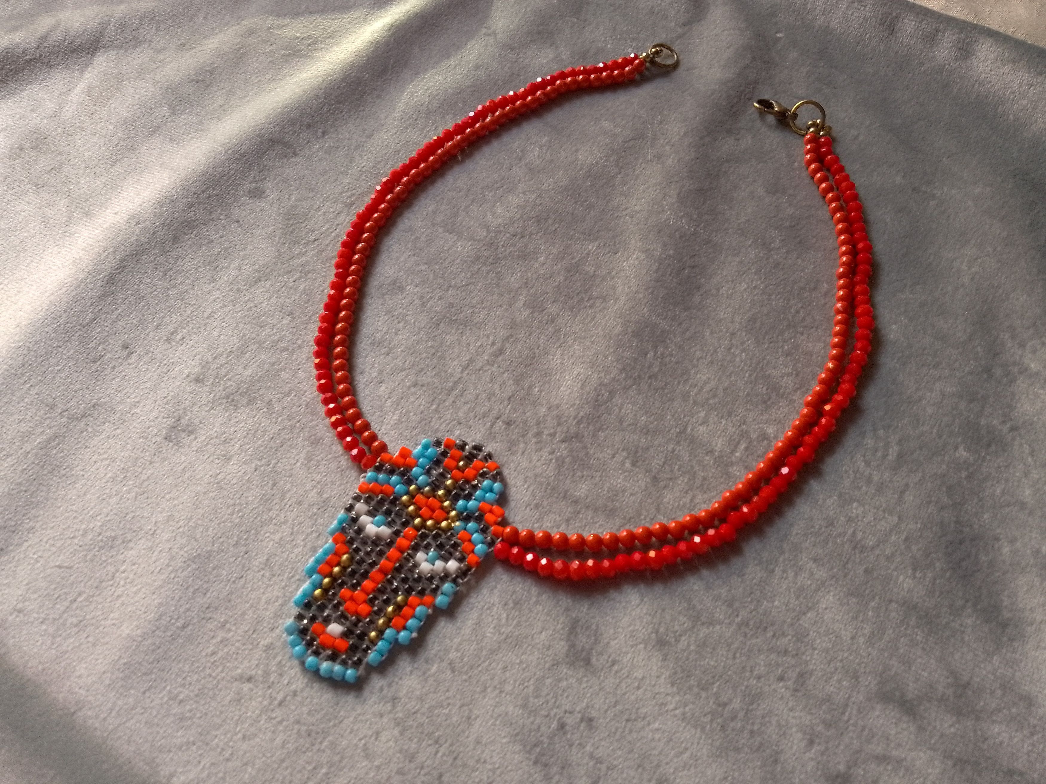 Handmade Necklace Red Ethnic Tribal Beaded Face Pendant Size ONE SIZE - 3 Thumbnail