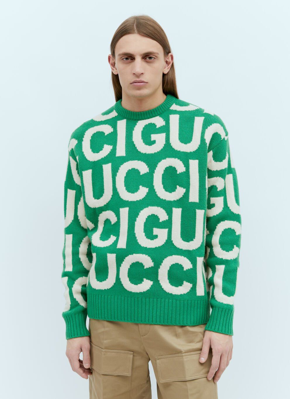 image of Gucci Logo Intarsia Wool Sweater in Green, Men's (Size 2XL)