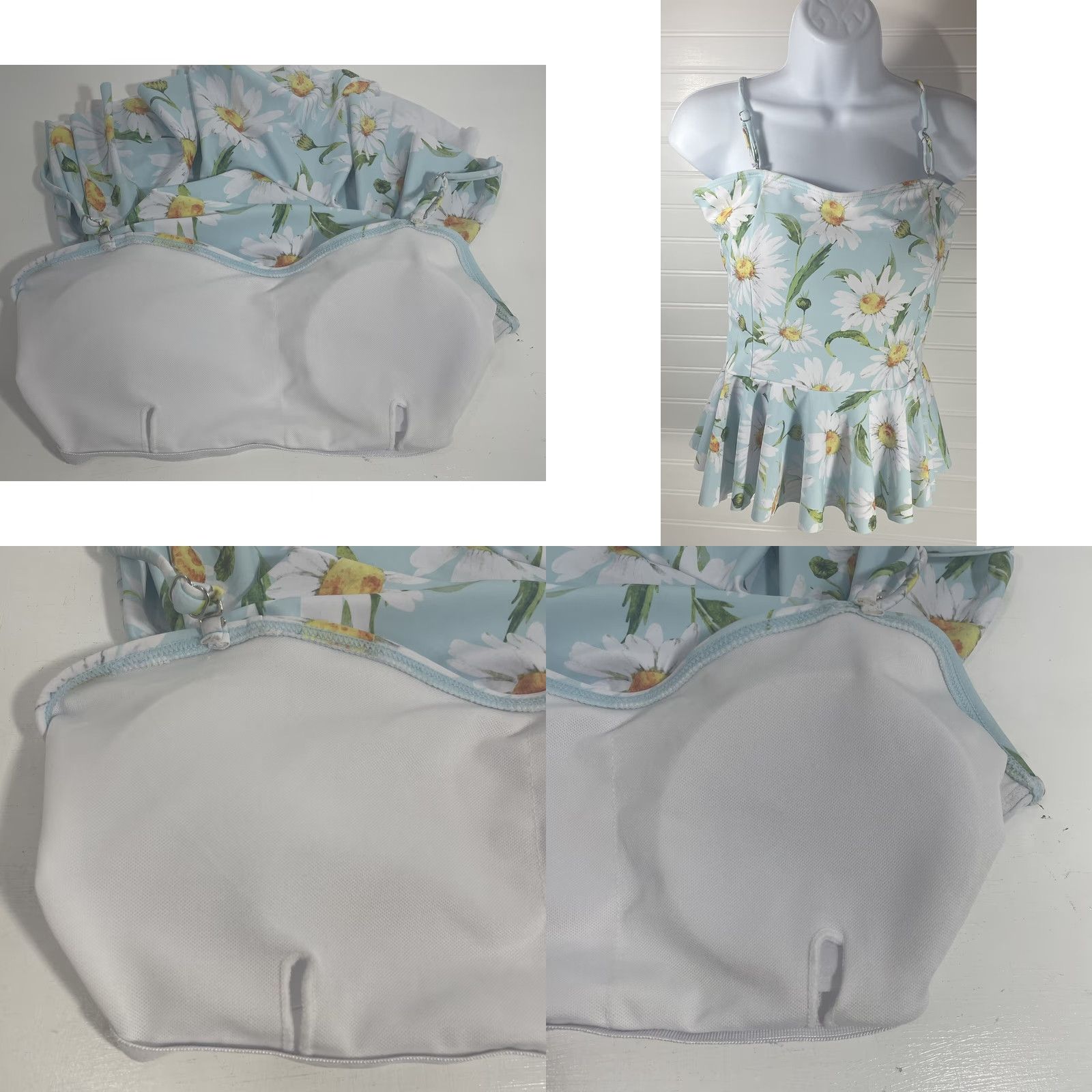 Shein Shein Tankini Top Halter Bikini Top Swimsuit Blue Daisy Print Large Built-In Bra Womens L Size L / US 10 / IT 46 - 11 Thumbnail