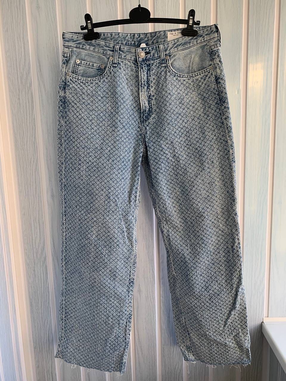 Rag & Bone Logan Mid-Rise Wide Leg Indigo Tweed Denim Jeans