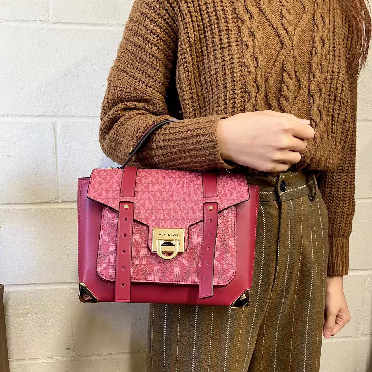 Michael Kors Michael Kors 35F1GNCS6V Manhattan Medium Logo Satchel Berry Size ONE SIZE - 1 Thumbnail