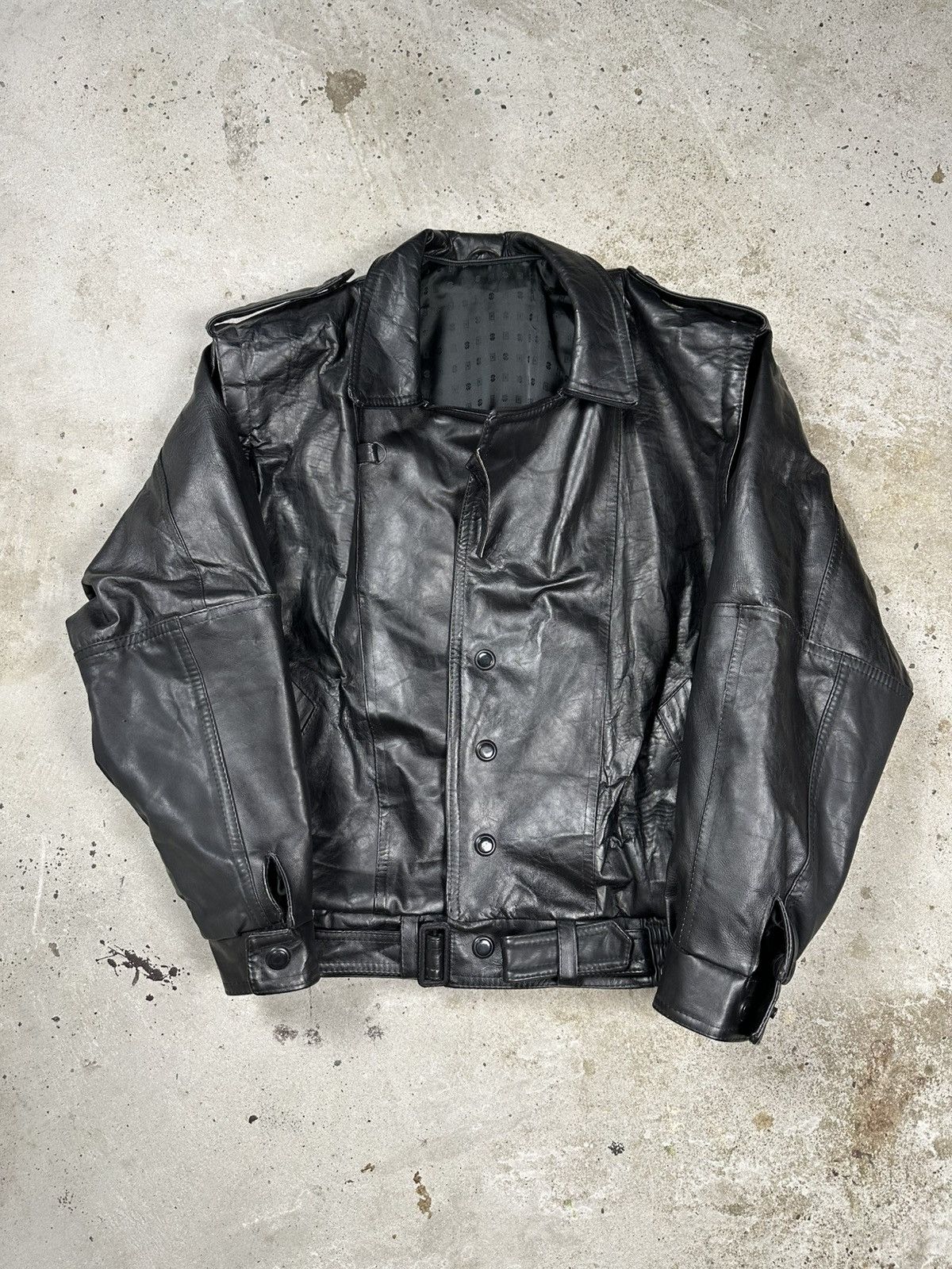 Vintage 90s Black Leather Utility Ramones Moto Bomber Jacket