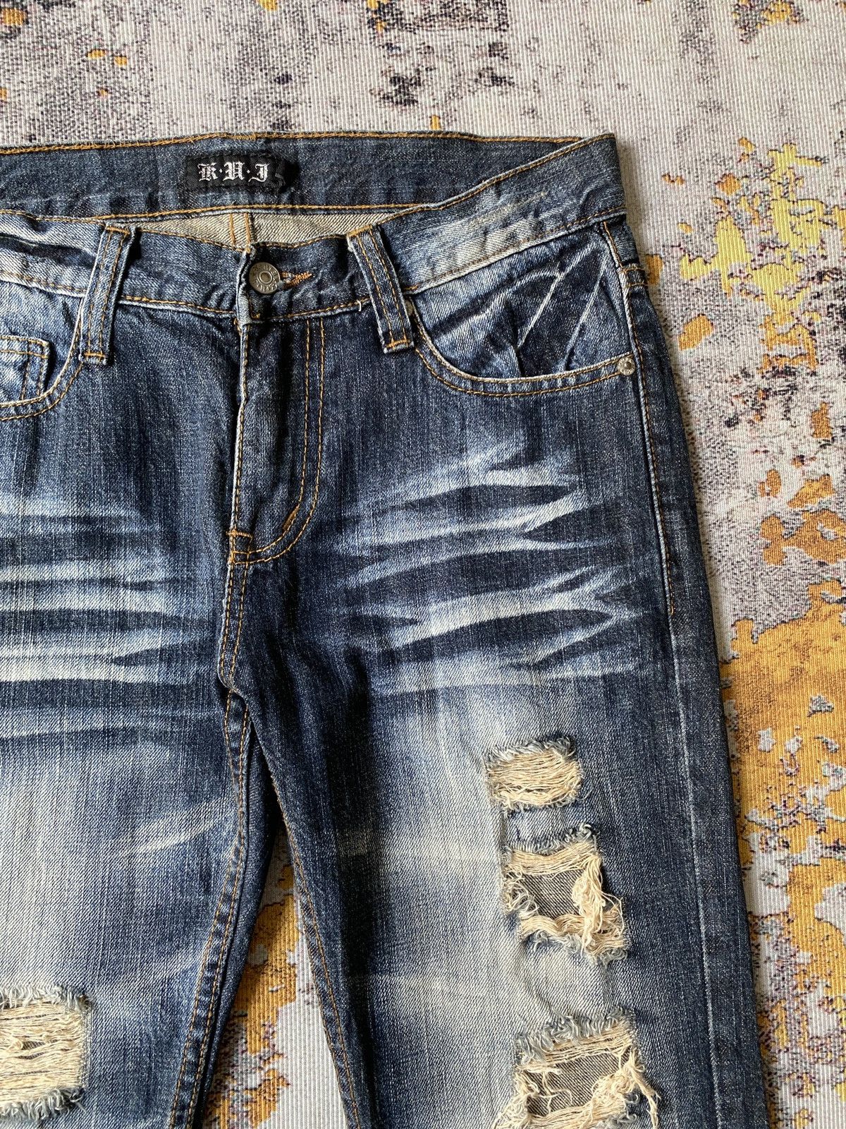 Tornado Mart KUI Claws Mark Honeycomb Distressed Flare Jeans Size US 30 / EU 46 - 9 Thumbnail