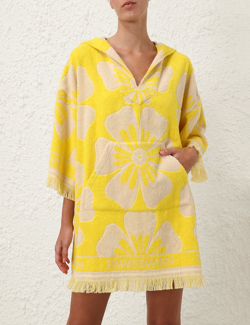 Zimmermann oc11z0525 Hooded Mini Dress in White & Yellow Size XS / US 0-2 / IT 36-38 - 2 Thumbnail