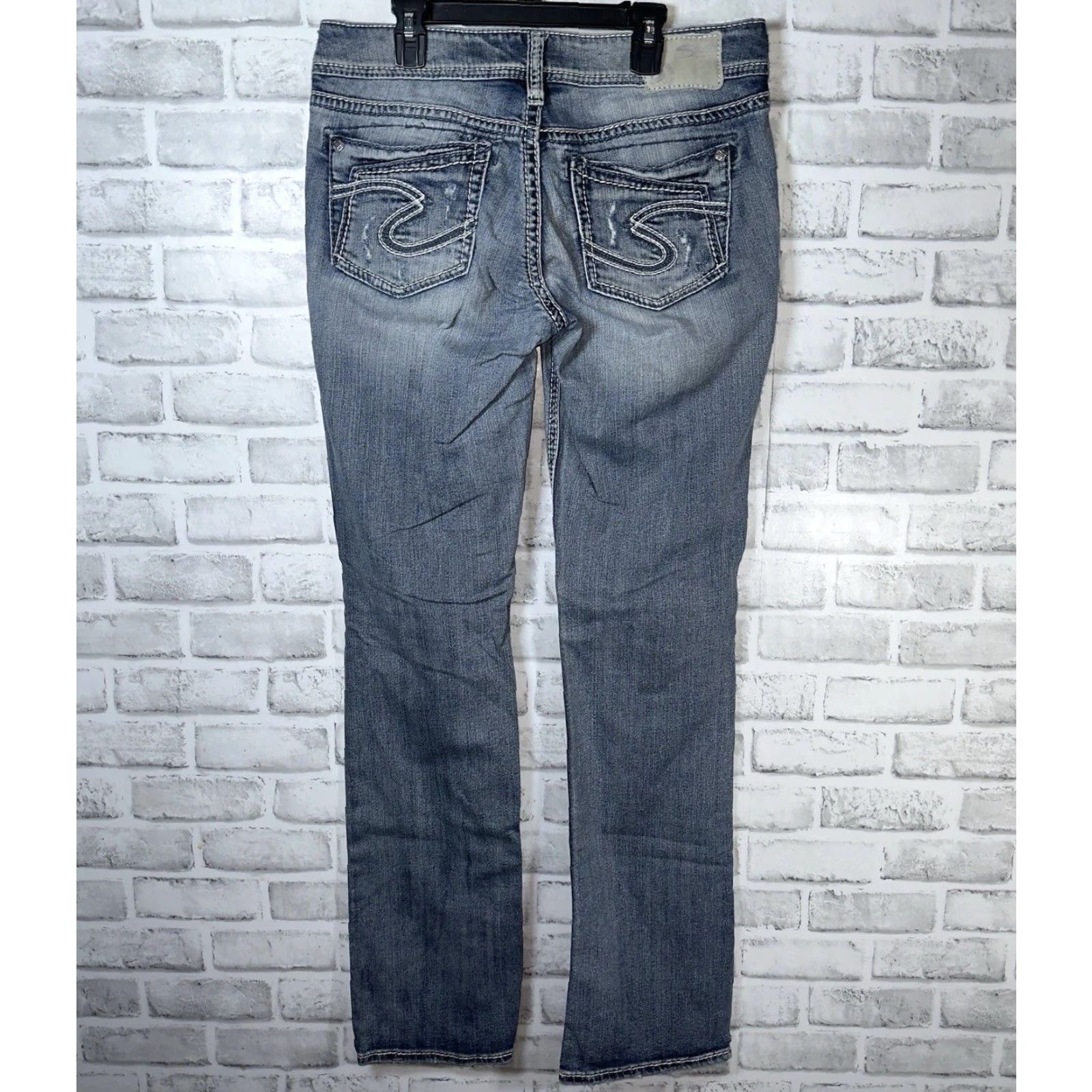 Silver Jeans Co. Silver Jeans Co Jeans Adult Women 30x32 Blue Distressed Cotton Blend Straight Womens Size 30" / US 8 / IT 44 - 5 Thumbnail