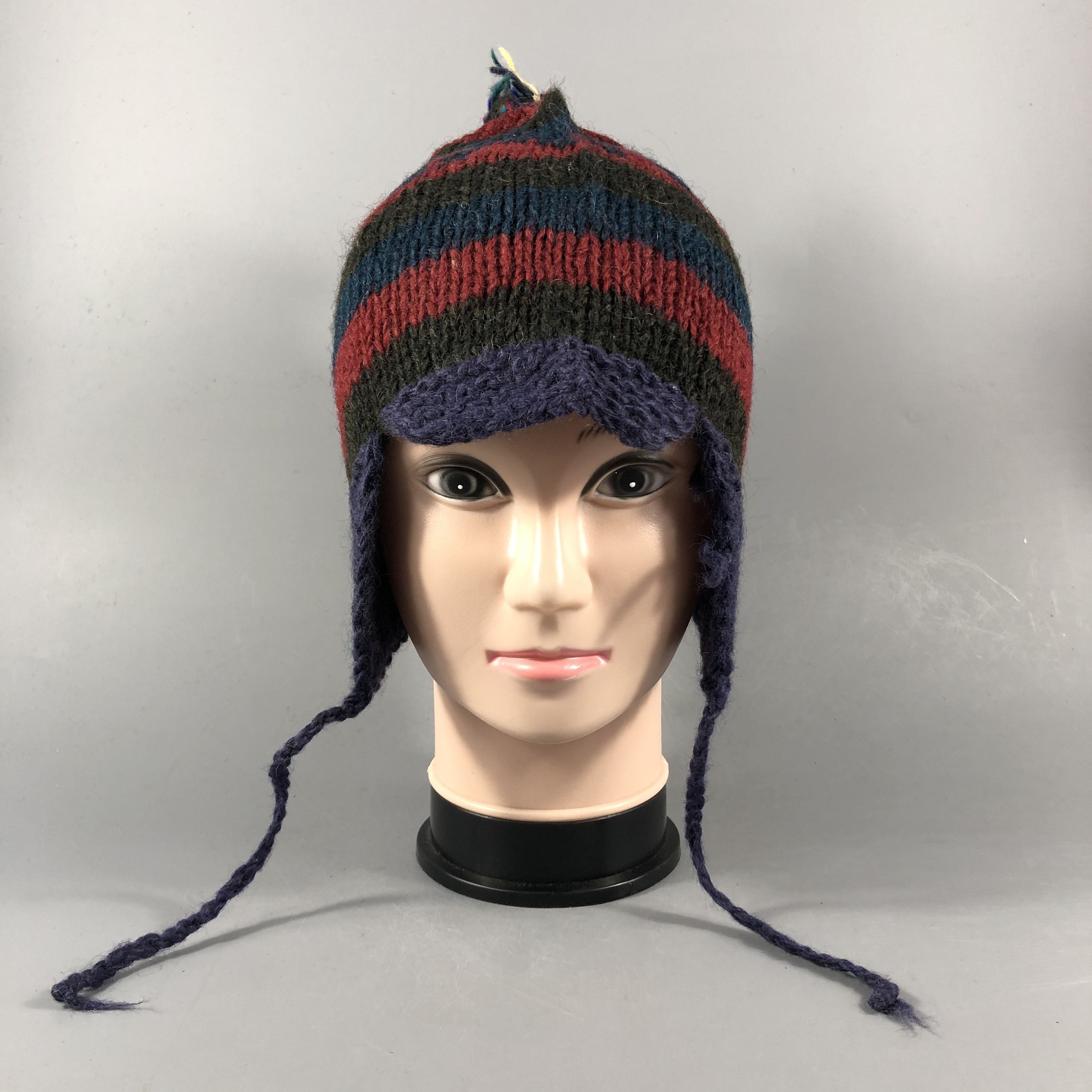 Japanese Brand Stripe Earflap Beanie Snowcap Hat Size ONE SIZE - 1 Thumbnail