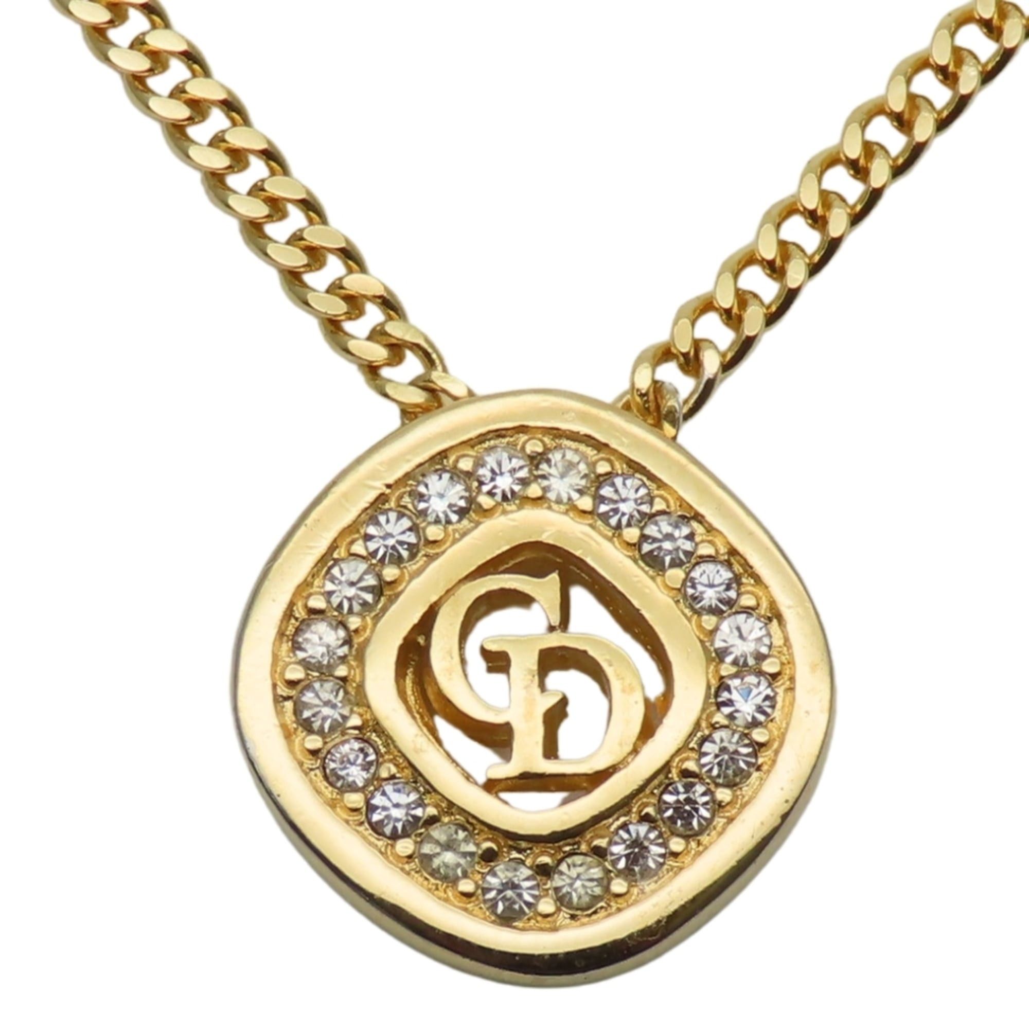 Dior Christian Dior CD logo metal necklace with rhinestones and gold-plated GP. Women's. Size ONE SIZE - 1 Thumbnail