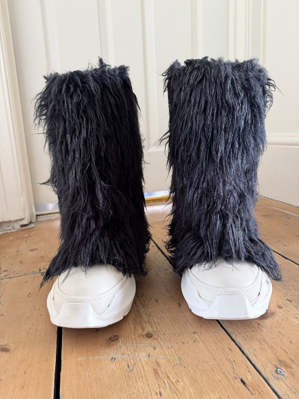 Rick Owens Drkshdw Flared waxed fur boots, abstract soles Size US 11 / EU 44 - 4 Thumbnail