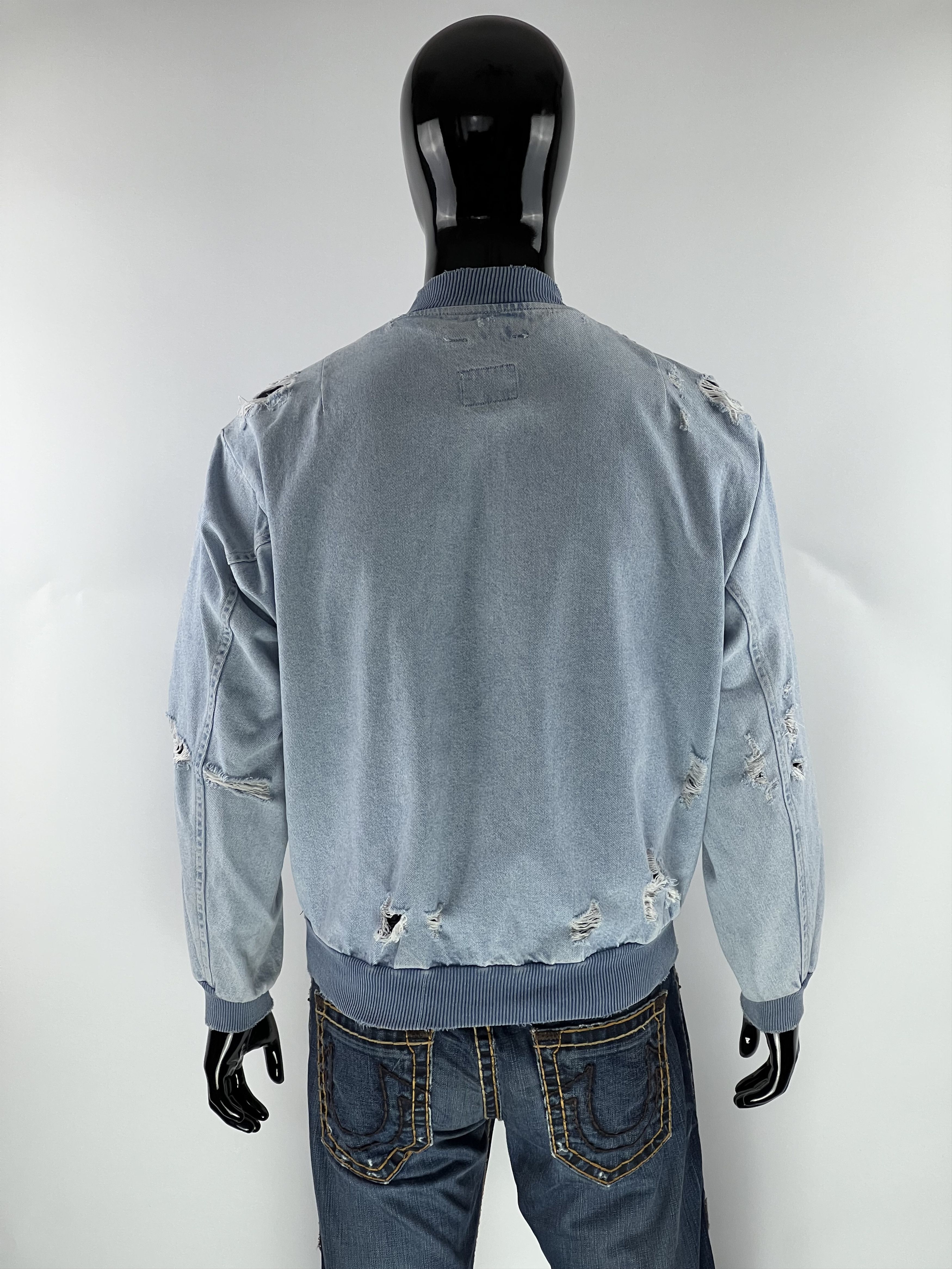 Zara Zara Man Denim Bomber Jacket Distressed Light Blue Size S Size US S / EU 44-46 / 1 - 3 Thumbnail