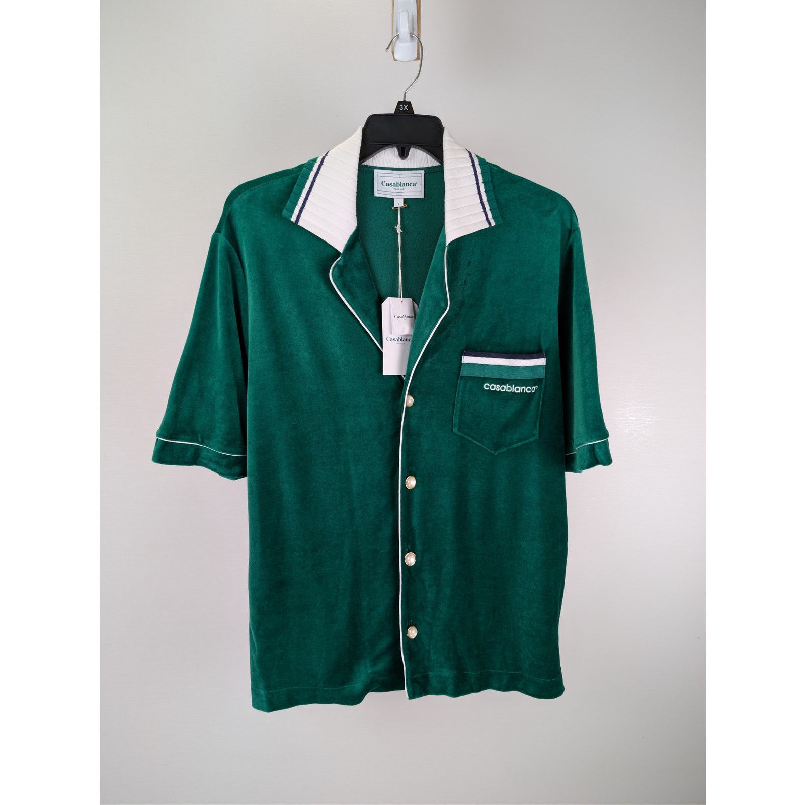 Casablanca o1rshd1 CC20 Men's Short Sleeved Velour Shirt in Evergreen Size US S / EU 44-46 / 1 - 1 Thumbnail