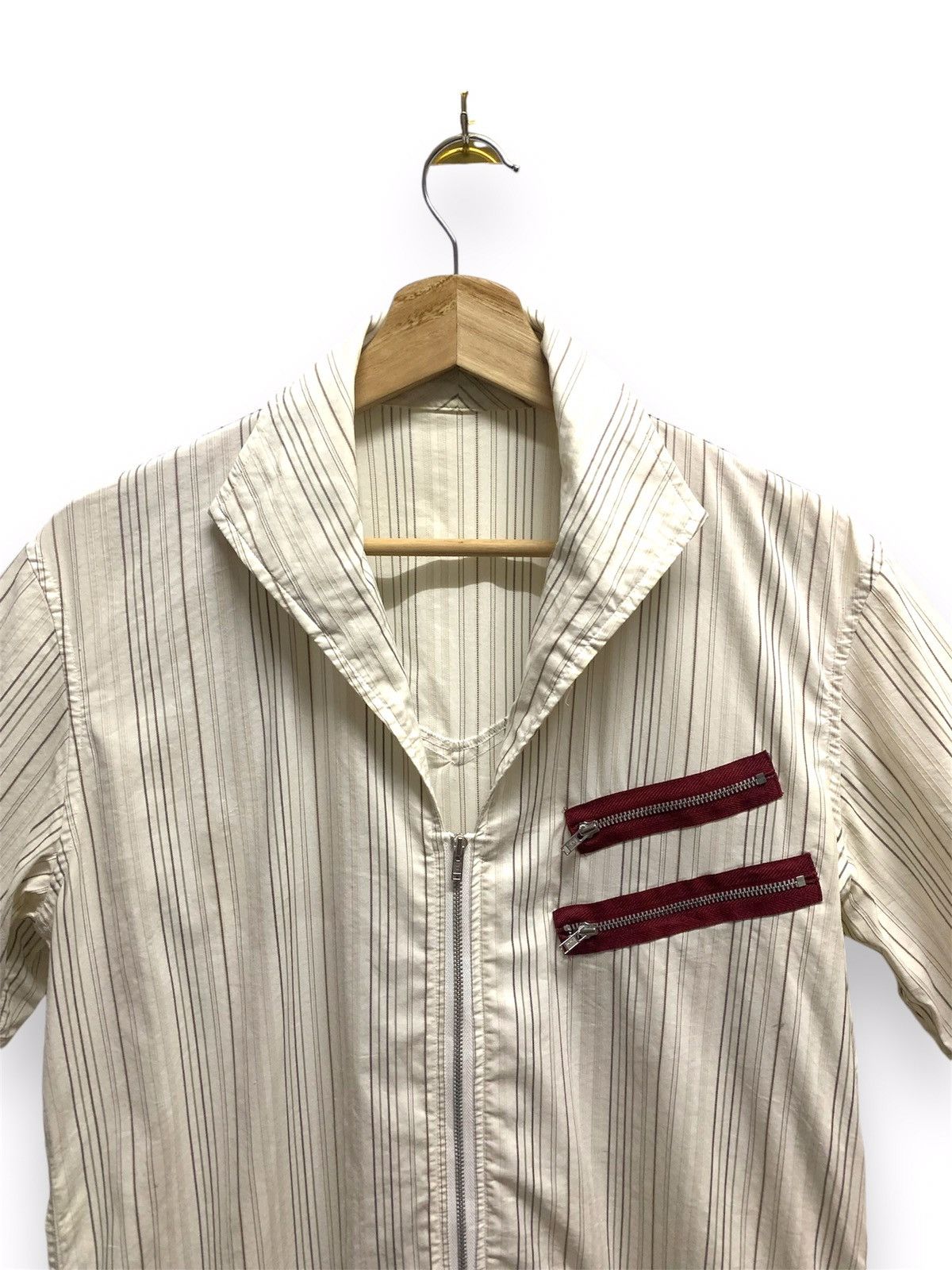 Japanese Brand Vintage PPFM Japanese Brand Stripe Zip-Up Short Sleeve Shirt Size US M / EU 48-50 / 2 - 2 Thumbnail