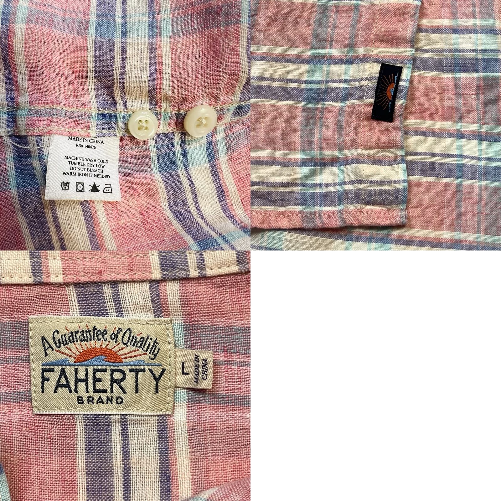 Faherty Faherty Cloud Shirt Mens Large Rose Buffalo Check Blue Pink Plaid Button-Up Size US L / EU 52-54 / 3 - 8 Thumbnail