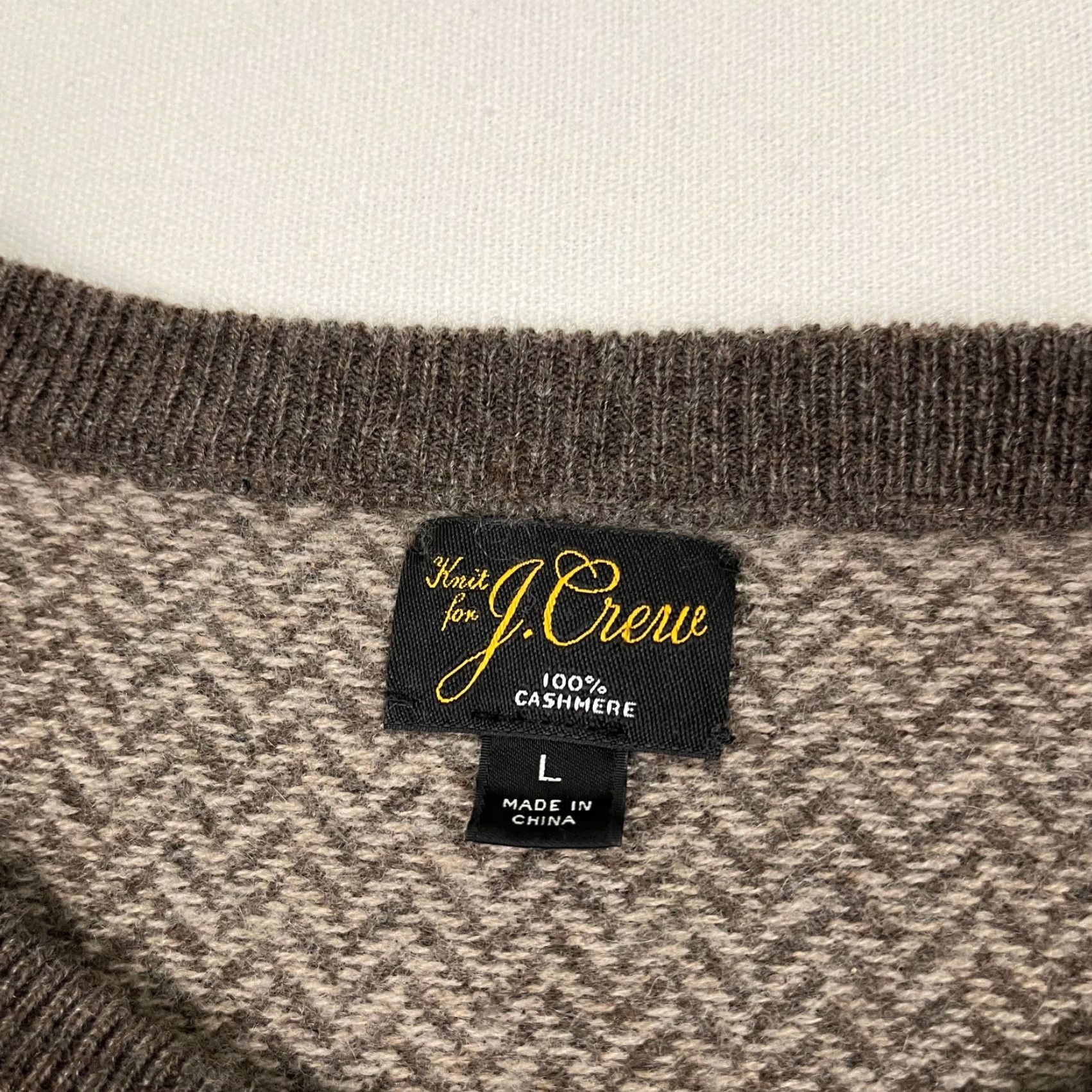 J.Crew J.CREW Cashmere Sweater Mens L Brown Herringbone Jacquard Crewneck Luxury Preppy Size US L / EU 52-54 / 3 - 2 Thumbnail