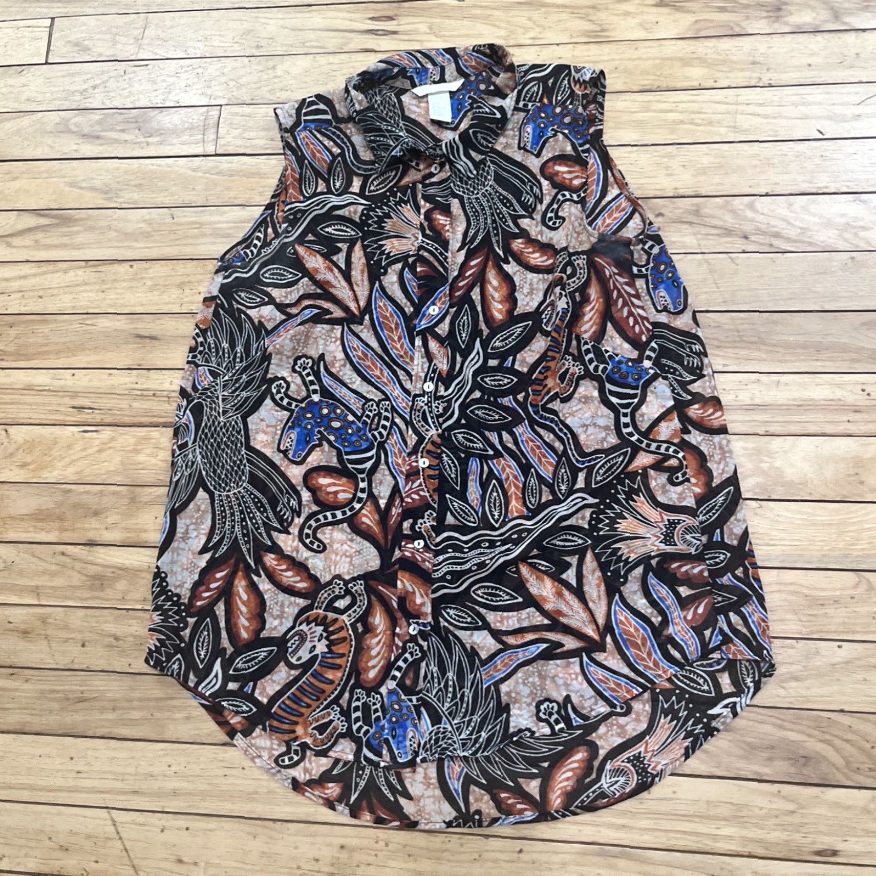 H&M H&M Tank Top Button Shirt Women M Lizard Print Southwestern Aztec Boho Sheer M Size M / US 6-8 / IT 42-44 - 2 Thumbnail