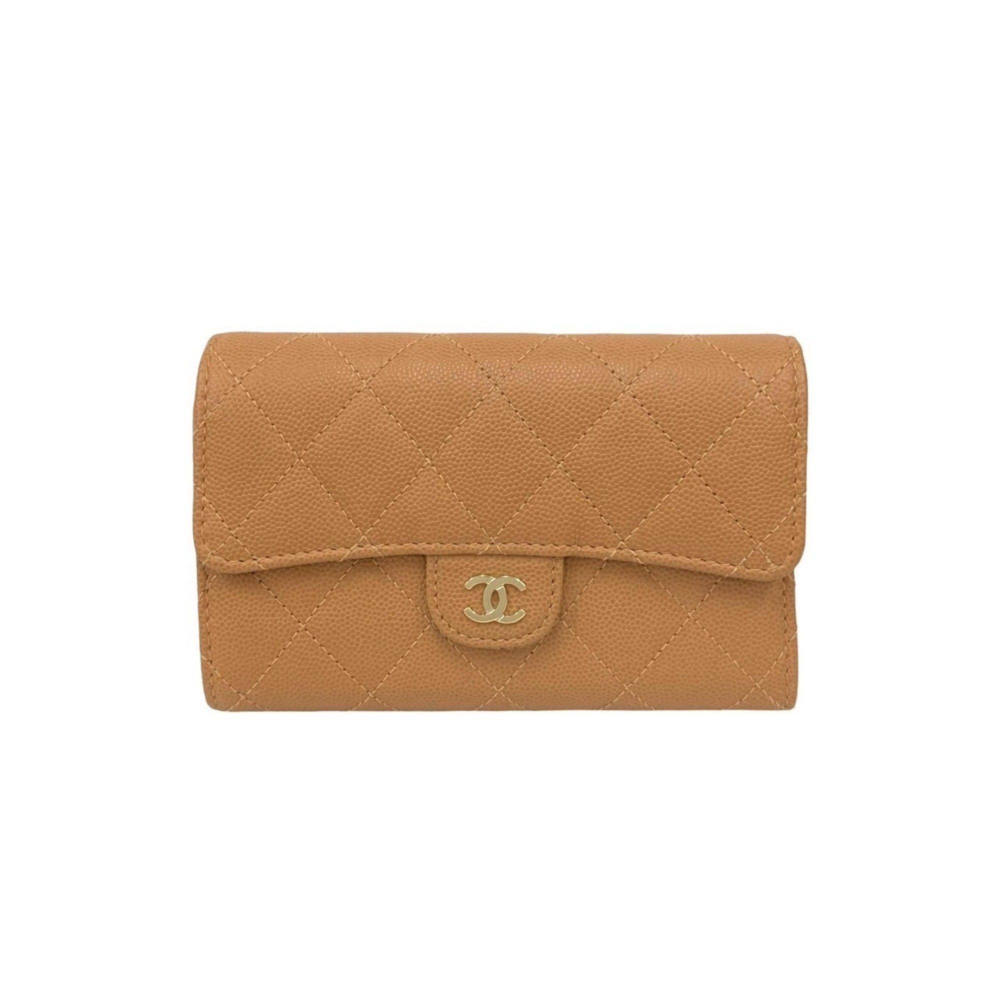 Chanel CHANEL Matelasse Coco Mark Caviar Leather Tri-fold Wallet, Beige, 69407 Size ONE SIZE - 1 Thumbnail