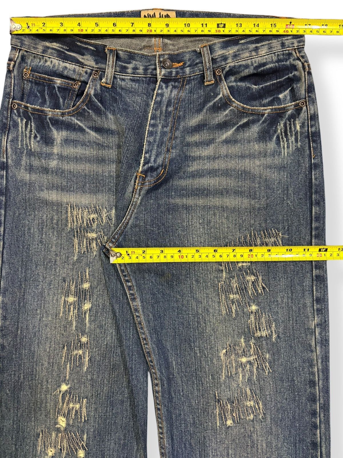 Kapital Vintage Nylaus Mud Wash Clawmark Distressed Zig Zag Jeans Size US 33 - 15 Thumbnail