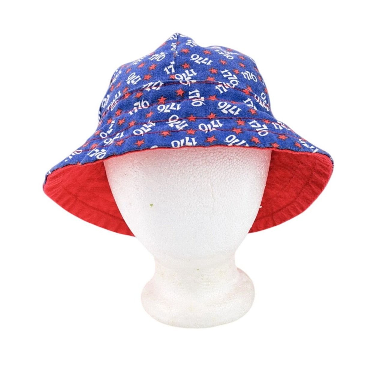Handmade Vintage Patriotic Bucket Hat Blue Red Stars 1776 USA Adult Size ONE SIZE - 5 Thumbnail