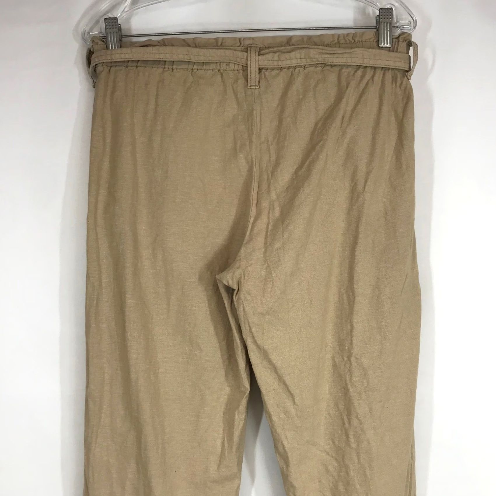 Vintage Lila Ryan Paperbag Waist Linen Blend Pants Small Tan Beige Straight Leg Tie Belt Pockets Women Size 28" / US 6 / IT 42 - 5 Thumbnail
