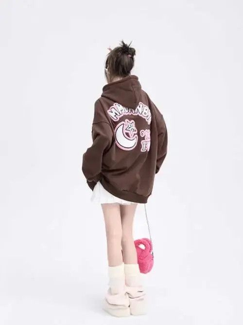 Japanese Brand Hoodie Kpop Star Embroidery Streetwear Hoodie Women Korean Size ONE SIZE - 3 Thumbnail