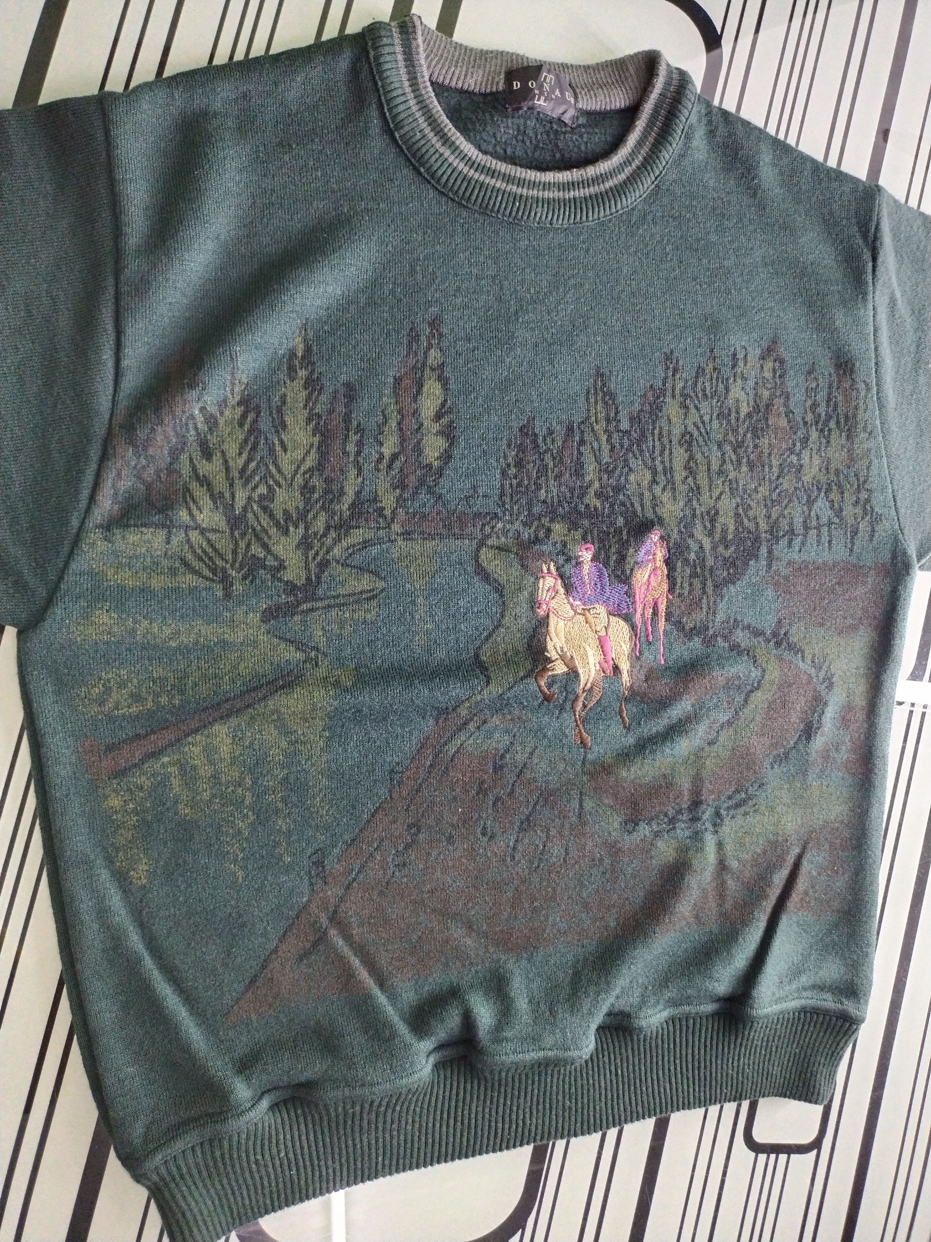 image of Vintage Horses Embroidery Design Sweatshirt, Men's (Size Medium)