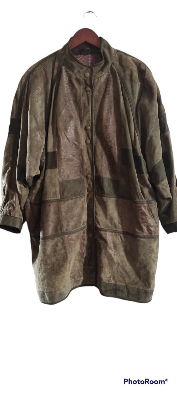 image of German x Leather Vintage Melchinger Patchwork Snakeprint Leather Coat Size 44 in Green Olive, Women