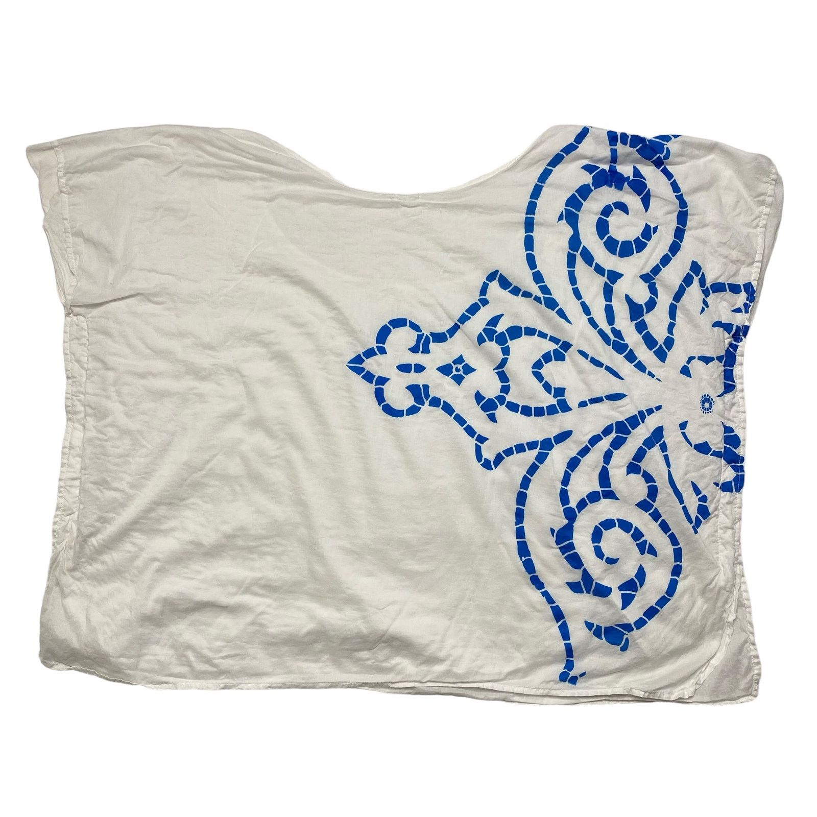 MONROW MONROW Blue White Woven One Size Top Blouse 100% Cotton Size ONE SIZE - 5 Thumbnail