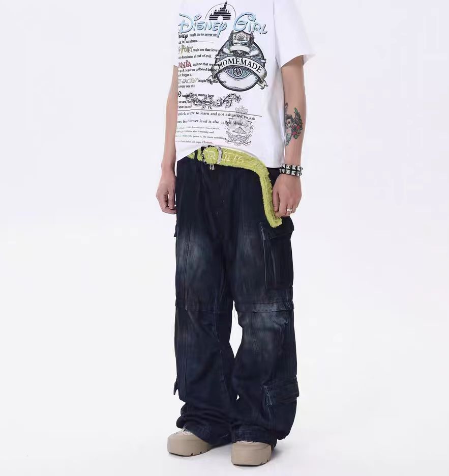 Japanese Brand × Jean Navy Blue Washed Loose Fit Work Jeans Size US 31 - 4 Thumbnail