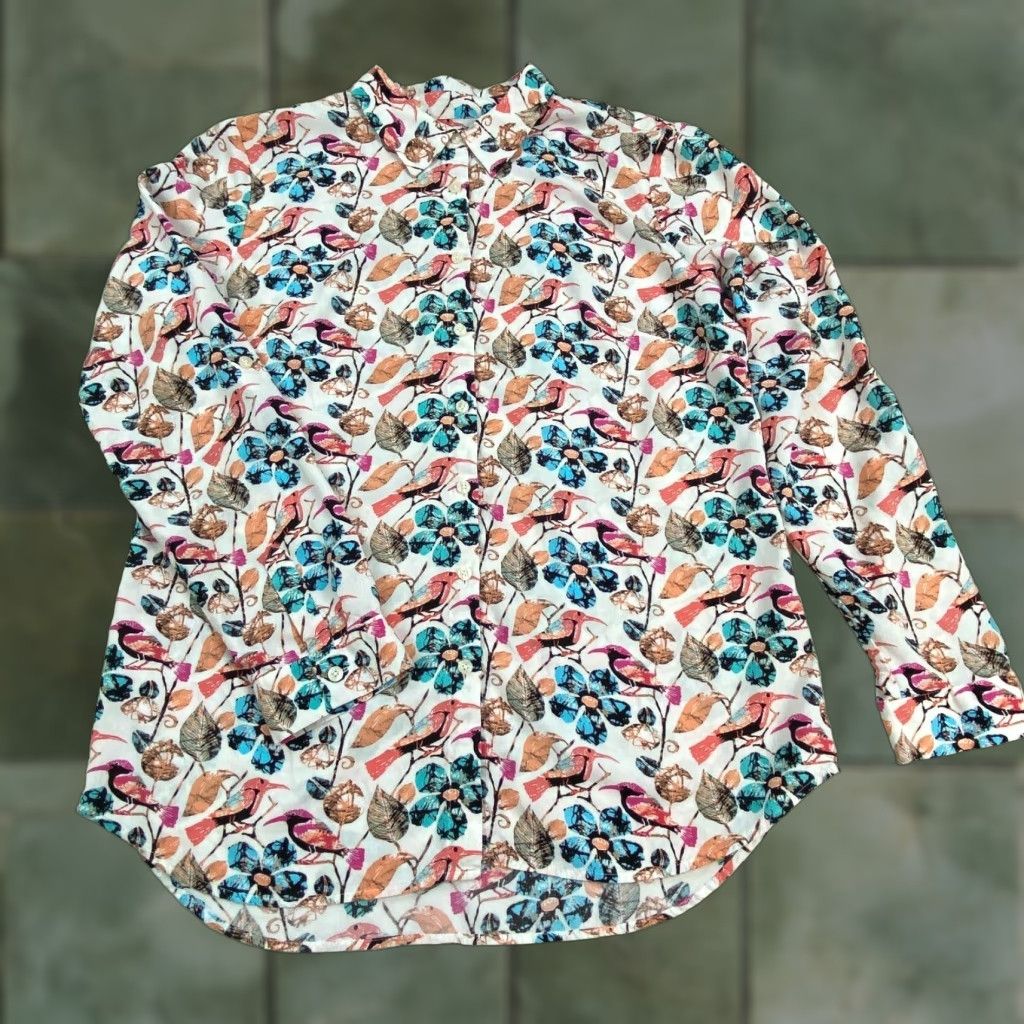 Talbots Talbots Women's Small Floral Button Up Shirt Multicolor Long Sleeve Roll Tab Sleeves Casual Size S / US 4 / IT 40 - 1 Thumbnail