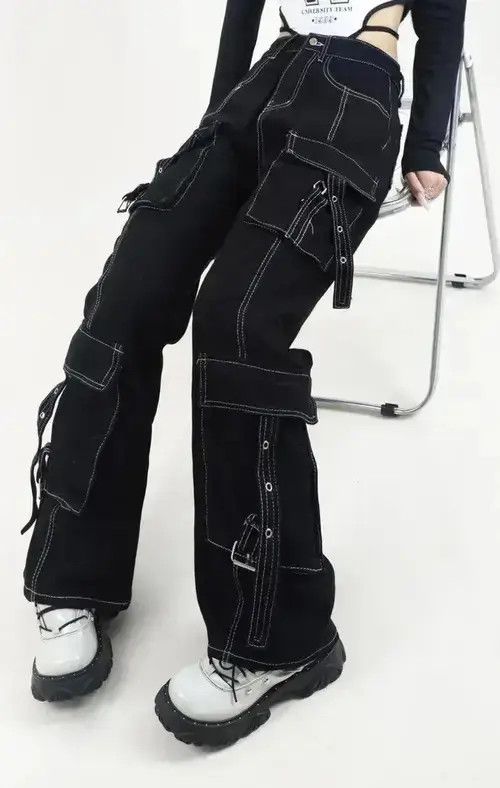 VIBE Unisex Cargo Patchwork Baggy Jeans Size US 29 - 2 Thumbnail