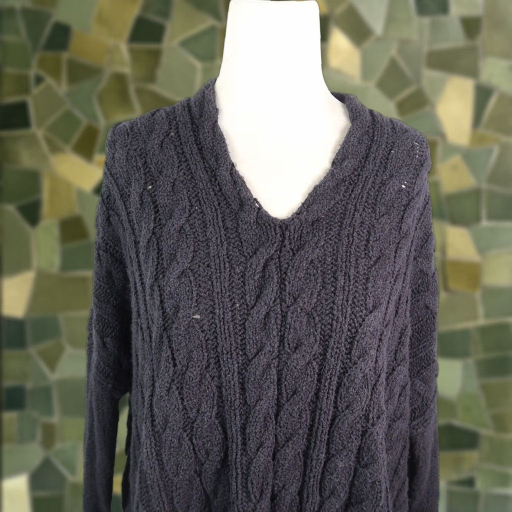 Free People Free People Black Cotton Cable Knit V-Neck Sweater Small Womens Pullover Size S / US 4 / IT 40 - 1 Thumbnail