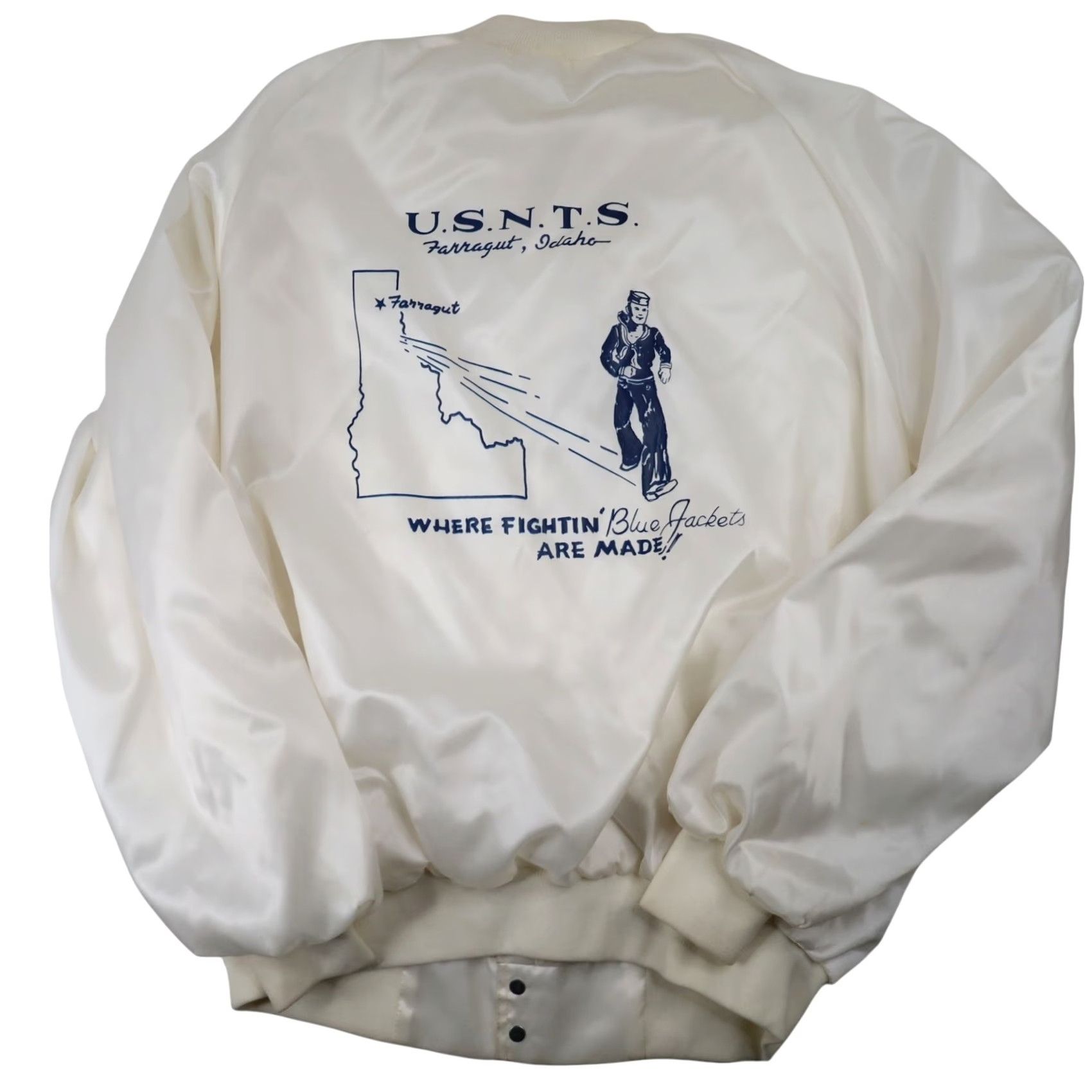Vintage VINTAGE USNTS US Navy Fightin Blue Jackets Graphic Satin Jacket Shirt Mens XXL White- 2XL Bomber Jacket Size US XXL / EU 58 / 5 - 2 Thumbnail